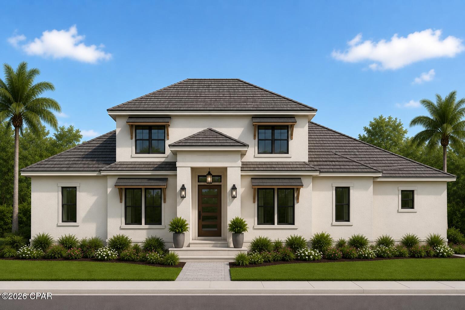 Experience exceptional new construction in the prestigious gated community of Trieste, where modern coastal architecture meets timeless craftsmanship. Scheduled for completion in October 2026, this custom-designed 4-bedroom, 2.5-bath home offers approximately 2,500 square feet of thoughtfully curated living space with designer finishes throughout.

From the moment you arrive, the paver driveway and striking architectural details set the tone for what's inside. The heart of the home is the stunning custom kitchen, featuring a statement wood vent hood, premium finishes, and a layout designed for both everyday living and effortless entertaining. The open-concept great room showcases beautiful wood accents that bring warmth and character, while the elegant tray ceiling in the dining room creates the perfect setting for hosting family and friends.

The private owner's suite is a true retreat, highlighted by a custom stained wood inlay in the tray ceiling and a spa-inspired bathroom complete with a freestanding soaking tub, creating the perfect place to unwind after a long day. Throughout the home, carefully selected satin bronze lighting and plumbing fixtures add a sophisticated, designer touch.

Step outside to your own backyard oasis featuring a saltwater pool with an integrated spa, a fully equipped outdoor kitchen, and a fully fenced yard--ideal for relaxing, entertaining, or enjoying Florida's year-round sunshine.

Located in the sought-after gated community of Trieste, this one-of-a-kind custom home offers luxury finishes, thoughtful design, and an unbeatable lifestyle just minutes from Panama City Beach's white sand beaches, dining, and entertainment. Secure this incredible home now and enjoy the opportunity to own a brand-new custom masterpiece upon its completion in October 2026.