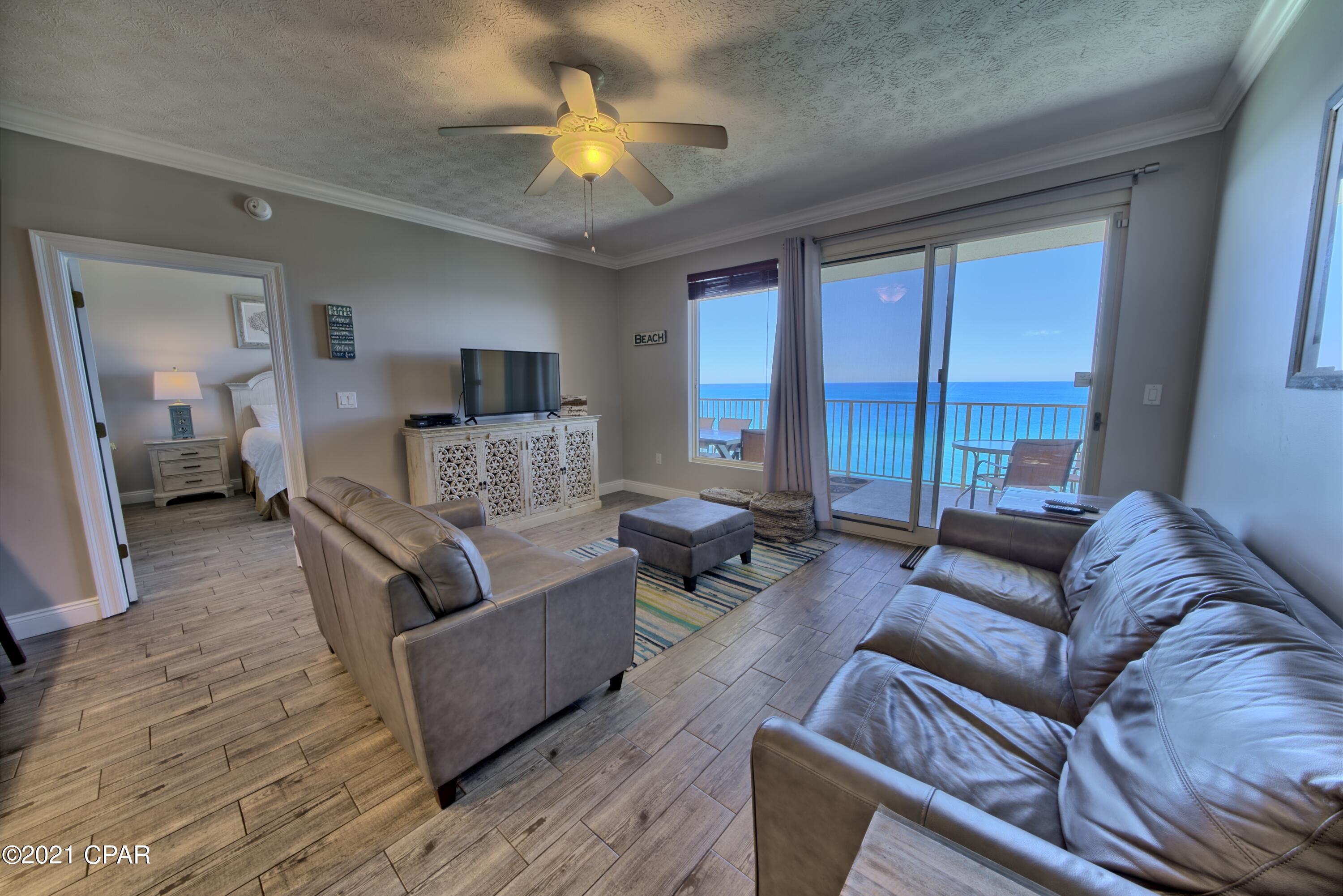 This is a must see unit. This beautiful unit has a lot of upgrades. This complex is oriented so that it gives perhaps the best view of the beach in Panama City Beach.The master bedroom, living and dinning areas have beautiful Gulf Front views. The complex has a large heated pool and a kiddy pool and two gazebos, covered parking, four high-speed elevators, fitness room. From the large Gulf Front balcony you have a great view of the west beach and the east beach including the pristine St Andrews State Park. All information is believed to be correct but should be verified by the Buyer.