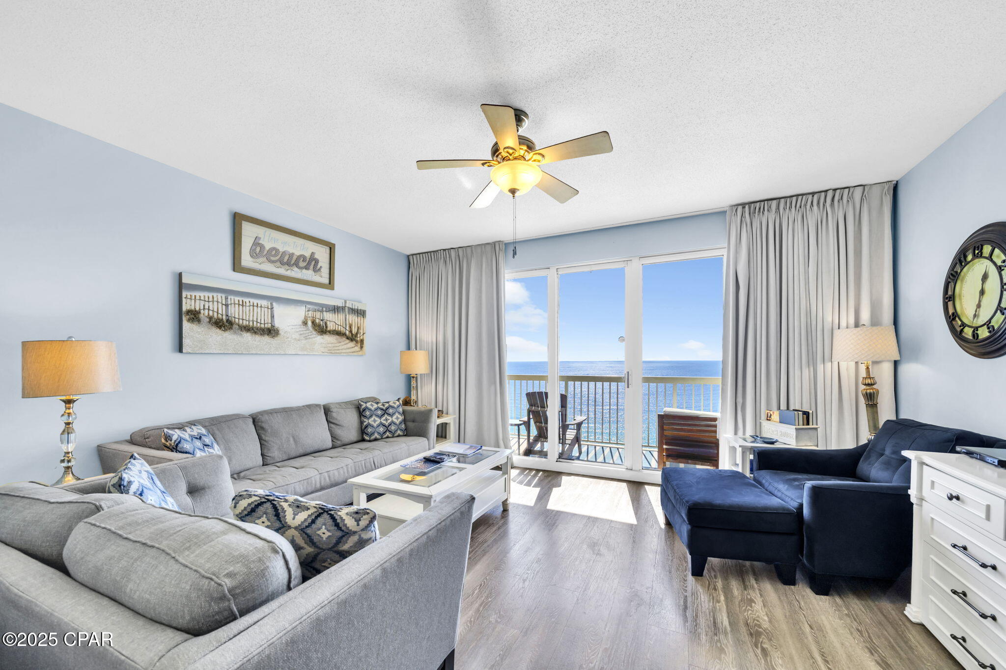 Fully Furnished Gulf-Front Condo with Stunning Views Welcome to Unit 1904 at 5115 Gulf Drive, an immaculate 1-bedroom, 2-bath luxury condo perfectly situated on the sugar-white sands of
Panama City Beach. This turnkey, fully furnished residence offers breathtaking floor-to-ceiling Gulf views, modern finishes, and resort-style amenities—ideal as a vacation home, full-time residence, or income-producing rental. Step inside to find an open-concept layout with hardwood floors throughout, a spacious living area, gourmet kitchen featuring quartz countertops and stainless-steel appliances, and a private balcony perfect for enjoying
spectacular sunsets over the Gulf of Mexico.