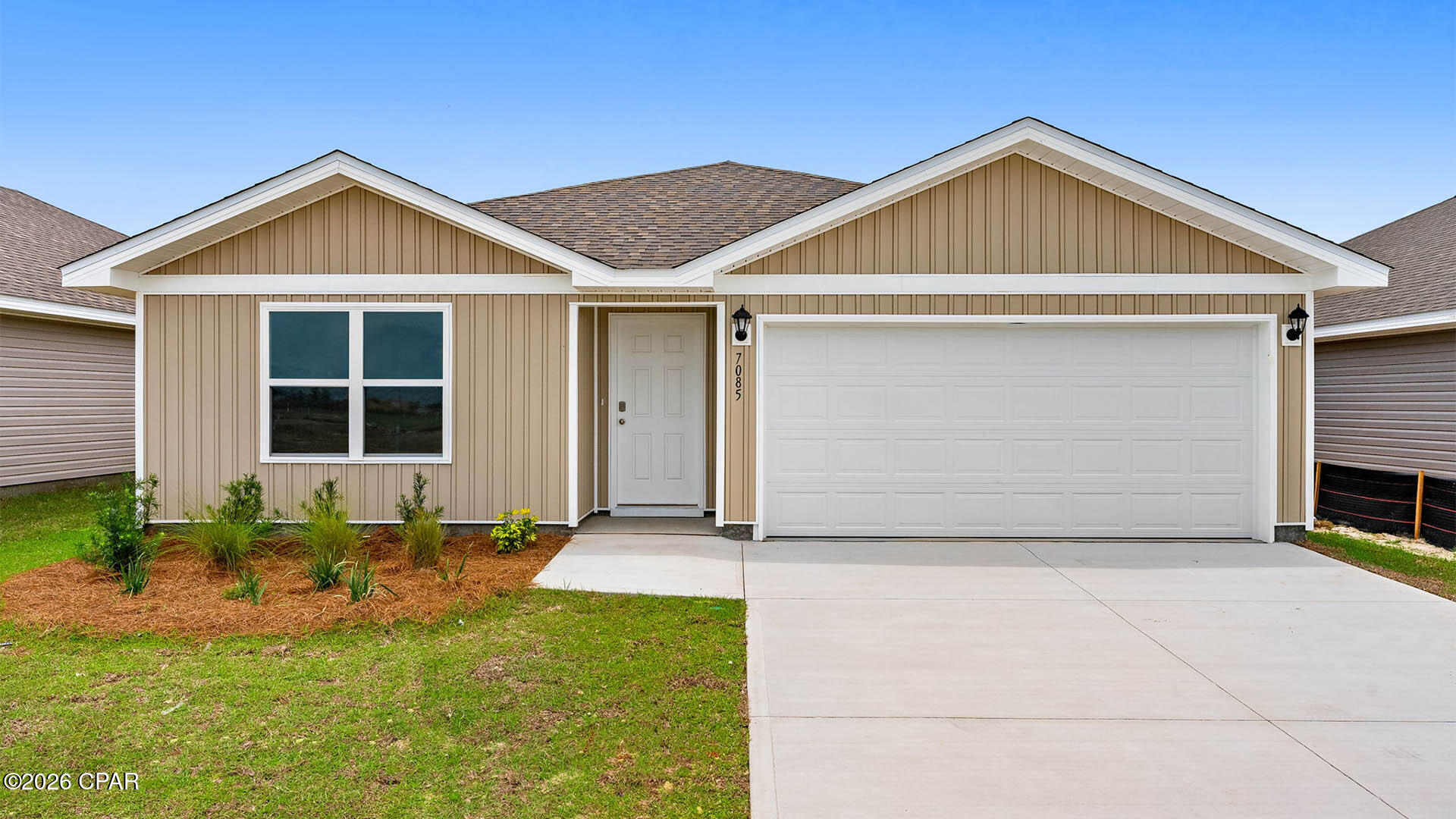 Welcome to the Freeport, a new home floor plan at Liberty in Panama City, Florida. The Freeport is a one-story home with a double garage designed with space for the family in mind and affordability. On the outside of your home, you will see durable vinyl siding, a spacious two-car garage with an opener and a fully sodded yard to the property lines. This home comes equipped with dimensional shingles with a limited lifetime warranty, electronic deadbolts on all exterior doors, weatherproof outlets, and hose bibs. Sidewalks line the neighborhood streets for you to enjoy the beautiful Florida weather at Liberty.

As you enter this 4 bedroom, 2 bath home, you will see 1,458 square feet of spacious, comfortable living. Inside you will see 8' ceilings throughout, engineered vinyl plank flooring throughout the home and carpet in the bedrooms. Granite countertops, white cabinetry and a spacious open living room and kitchen make this home perfect for having guests over. The kitchen has a center island that is perfect for serving kids or guests, a nice size pantry and the stainless-steel appliances include smooth top range, microwave, and dishwasher. Located right next to the dining area, this makes serving meals with ease.

The primary bedroom has a spacious bathroom and features a double vanity with granite countertops. A walk-in closet with ventilated shelving is also located in the bathroom, giving you more room in the primary bedroom. The guest bathroom features a single vanity with granite countertops and a shower.

Sidewalks line the neighborhood streets for you to enjoy the beautiful Florida weather. Our Liberty community features underground utilities making it less susceptible to damage from severe weather leading to fewer outages and more reliable service. Residents of Liberty can enjoy exclusive access to two amenity centers, complete with two pools, a children's splash pad, two playgrounds for endless fun, a well-equipped fitness center, two pickleball courts and a basketball court to name a few things. Embrace the lifestyle you deserve where every detail is curated for your ultimate enjoyment.

Come and see why the Freeport is the perfect new home for you. Contact us today to find your home at Liberty!