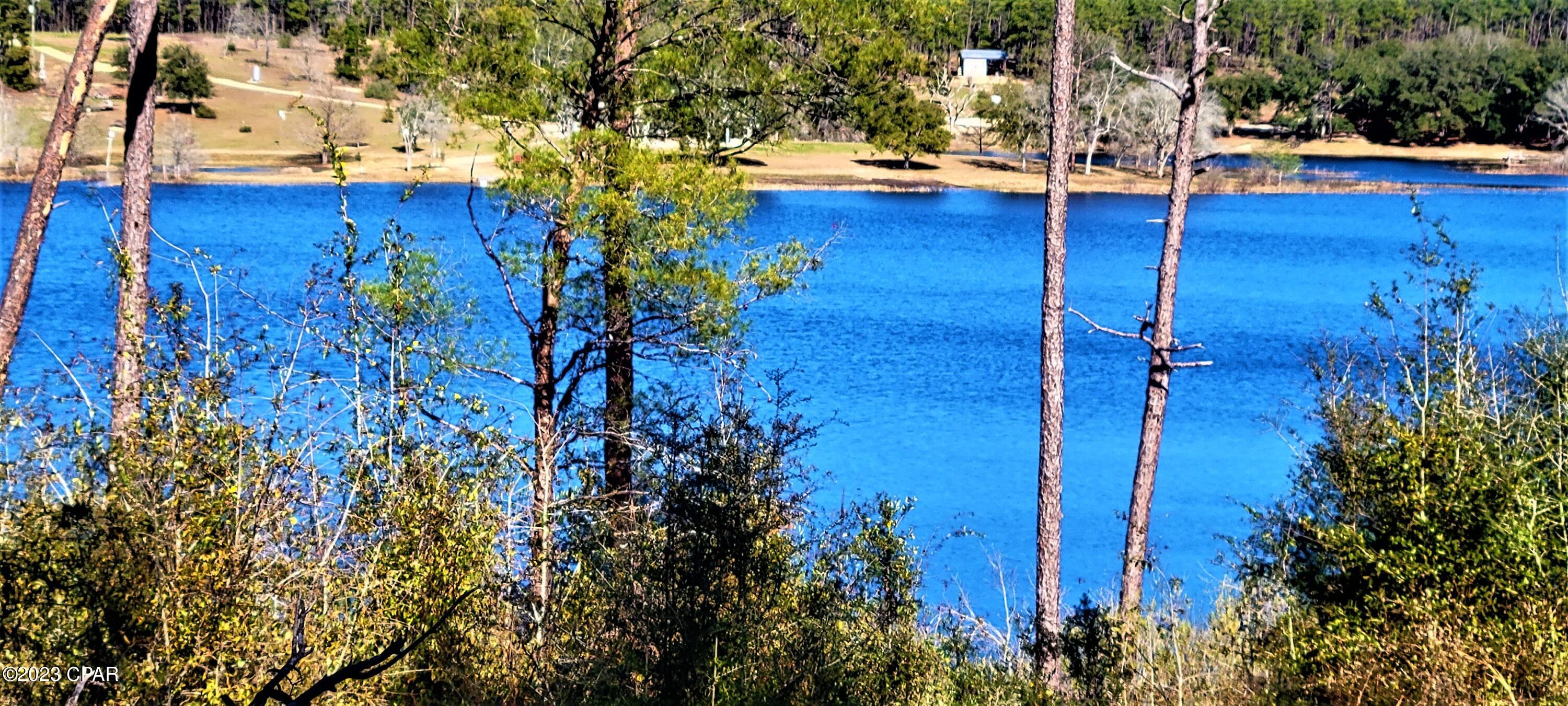 High and dry waterfront land, all lots include lake bottom for deep water access, verify dimensions. Homes min size is 800sf, no mfg homes, setback is 80' above mean high mark. This is a beautiful piece of land with a large sand oak towering right in the center for added beauty, you cannot buy mature trees and the sand oak is truly special.  A small viewing platform is present, be careful if access upon it, a little soft in areas, seems stable enough, access at your own risk.  In this private community there are No jet skis, but motor boats allowed, floating docks allowed, seller says the feeder spring is in front of this lot and deep, very deep.  Call Today. Across from the subject property is NWFL Water Management land. The lake is fed from creeks and springs.  Private and very quiet community, gated access, no pwc, no mobile homes, smallest home size 800sf, no relocated dwellings, no camping, camp ok during construction only, the road is private and maintained be other property owners that have equipment, the county is hired as needed and this is paid from the HOA fees along with gate maintenance and electricity/lighting. Floatable docks with limitations and motor boats allowed. Lot Driveway is shared for access for this lot and neighbor. A dead tree standing high at the right corner boundary at the water to help know the lot line, a survey needed. Lot is over 1400 feet long to the bottom of the lake, dry land is the first half of that without a survey it is hard to determine, but a couple-few acres of dry useable land and the rest is deeded as lake bottom. Buyer use due diligence.