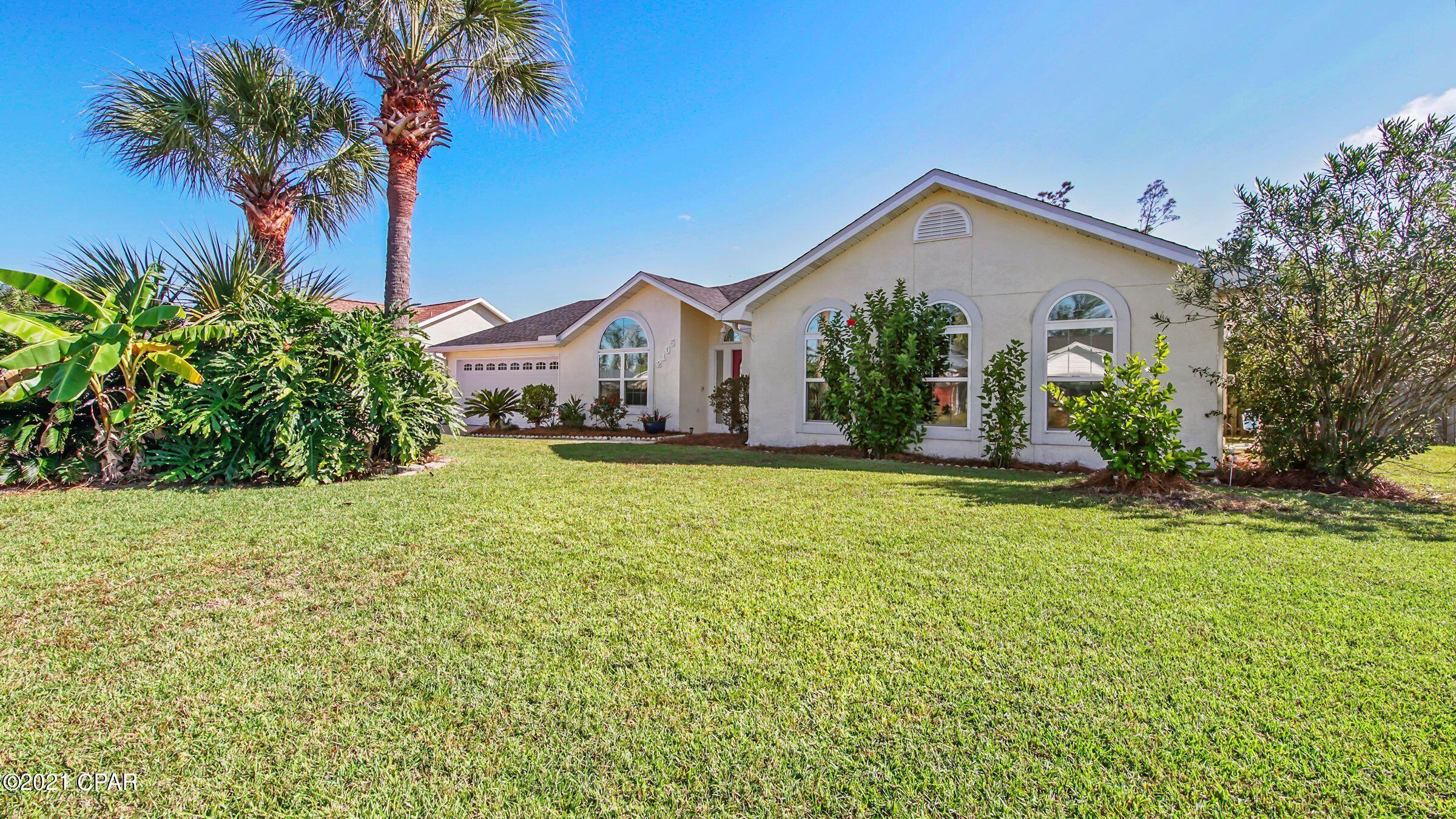 2105 Sutherland Drive is a buttercream colored stucco home with lots of charm! It not only has a double garage but it has extra parking for extra toys, a fenced in yard and a pool as well. Pick a blood orange from your own fruit tree or perhaps a tangelo from a second tree in your large back yard. You will notice the roof was replaced in early 2019 and the A/C unit is less than a year old.  All kitchen appliances are ''newer'' and the farm sink is a real plus in the great looking kitchen with a breakfast area. This well insulated home has been equipped with ''220'' power in the garage. With updated windows, the house has plenty of natural light beaming in. The pool can be covered with the rolling fabric to keep it clean when it is not being used.  The living area is huge with a fireplace & the Master Bedroom is separated from the other 3 bedrooms. It is very quiet here near the cul-de-sac and this very popular neighborhood keeps a low inventory of active listings for sale. You better hurry on this one.