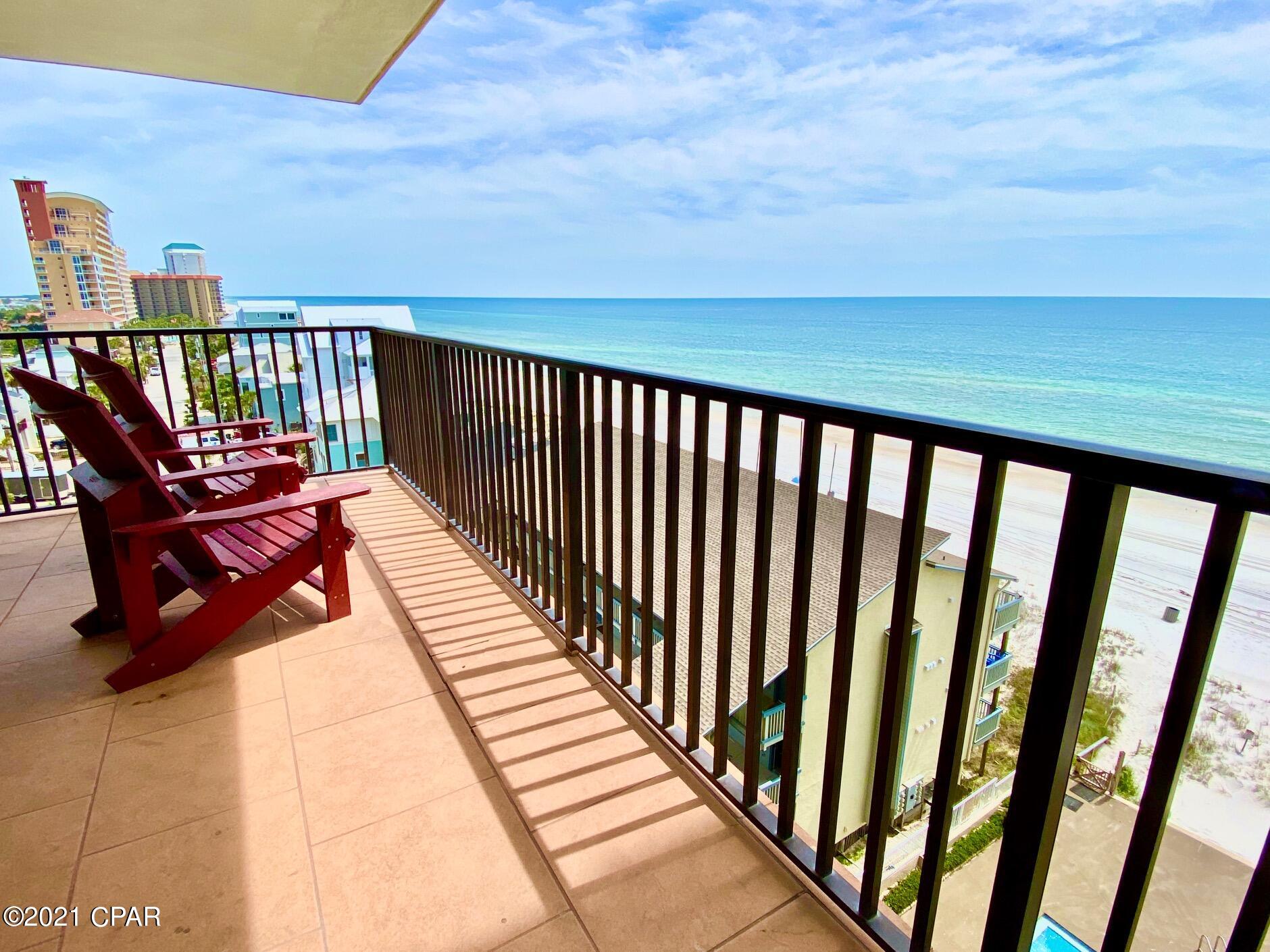 Beautiful GULF FRONT 3 bed-2 bath end unit condo on the desirable and less crowded EAST end of PCB. Conveniently located on Thomas Drive, Pelican Walk 801 is a beautifully renovated 1550 sq. ft. condo with custom cabinets, granite countertops, custom tile showers, tile floors, and so much more! Take in the   expansive view of the Gulf and Panama City Beach from the Gulf front wrap-around balcony.  Excellent Vacation Rental with annual gross revenue of $50k+.  Pelican Walk is an exceptionally maintained 10 story complex featuring: 2 Gulf Front pools (one seasonally heated), hot tub, tennis, pickle ball, & racquetball courts, shuffleboard, gas & charcoal grills, and an owners lounge/club room!  Units rarely come available at Pelican Walk...this one won't be available long!