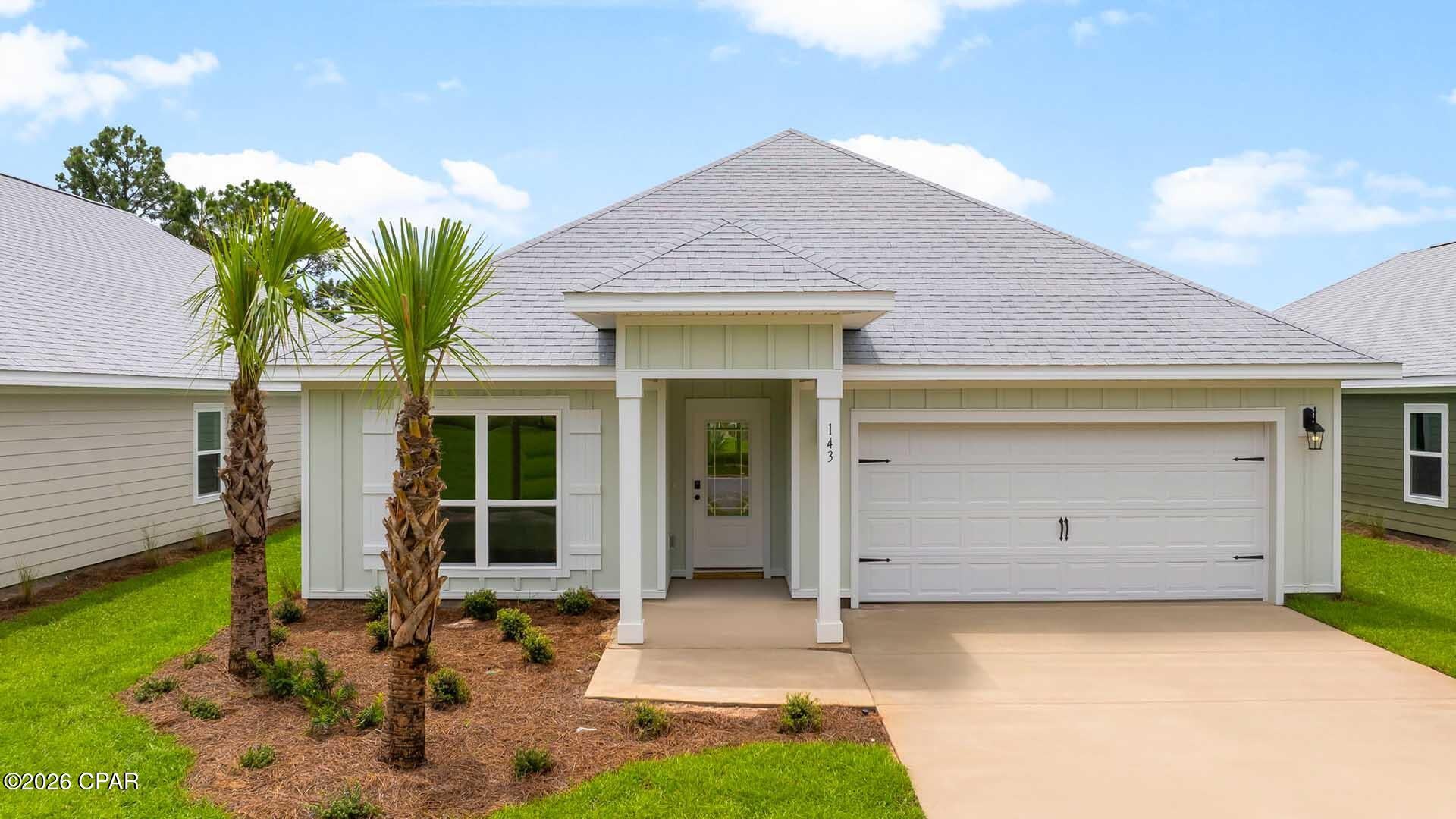 Welcome to 251 Dama Del Mar Way, a new home under construction at Caballeros Estates at Hombre in Panama City Beach, Florida. This home has four bedrooms, two full bathrooms and a single car garage. As you enter this home you will find a bright entry with EVP flooring throughout the home. The foyer leads to the spacious living area that is designed for comfortable living. In the open concept living area you will find the kitchen with a center island that has space for seating. 

The kitchen has quartz countertops and white cabinetry for all your storage needs. A corner pantry allows space for your dry goods and small appliance storage.  An appliance package is included with a stove, microwave and dishwasher. 
The primary bedroom is located off the living area it features EVP flooring, trey ceilings with a ceiling fan and an ensuite bathroom. The primary bath has a dual sink vanity with quartz countertops and lower storage drawers and cabinetry. There is a separate shower and soak tub as well as a large closet for your wardrobe needs. 


Each guest bedroom has EVP flooring and ample closet space. A shared bathroom has a vanity with quartz countertop and lower cabinetry for storage. Outside this home you will find a landscaped entry, 30-year dimensional shingles, and Hardie® exterior.
