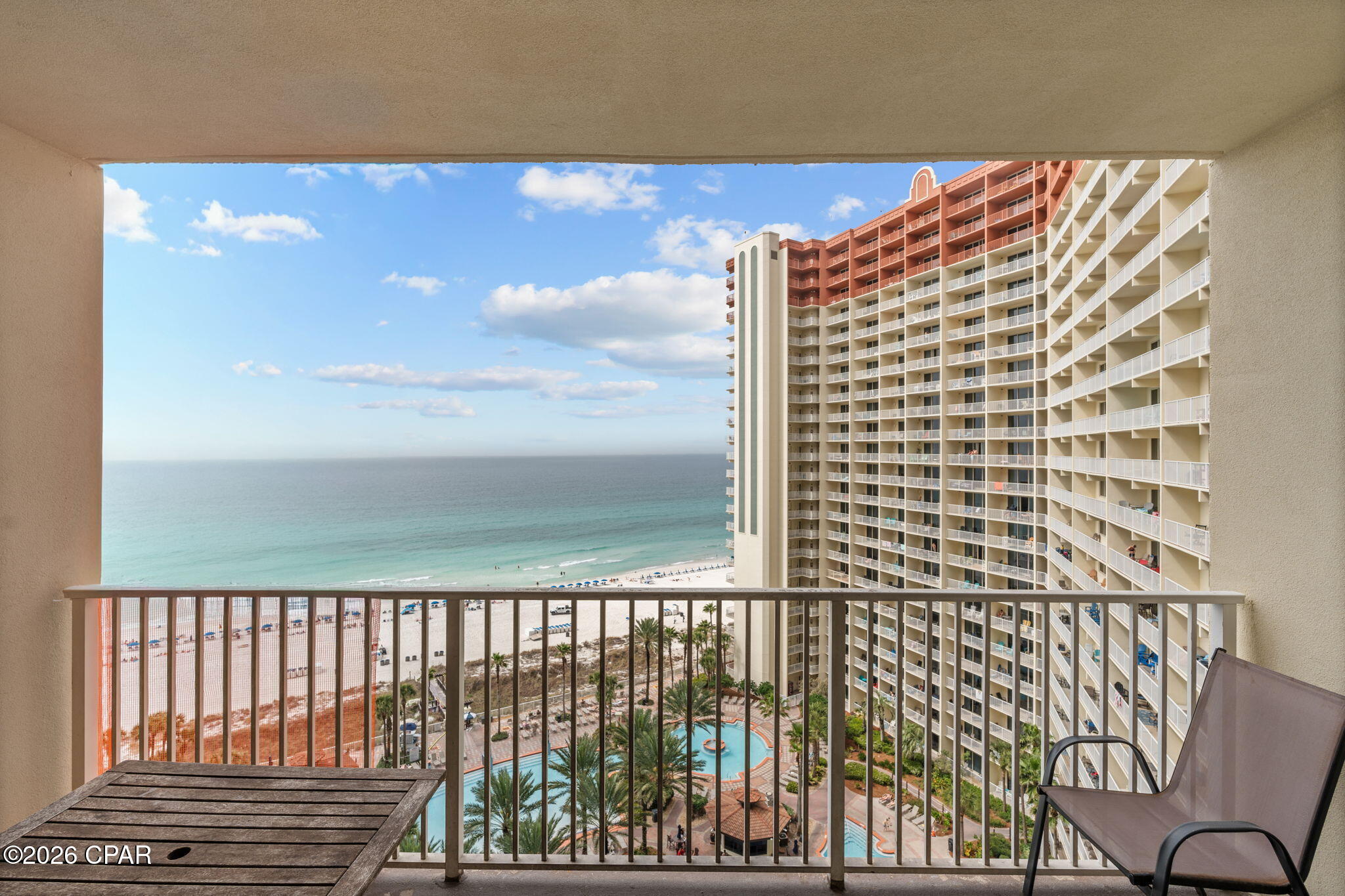 Welcome to Shores of Panama unit 1318 (J floor plan), one of the most popular vacation spots in all of Panama City Beach! Step into this RARE, gorgeous, modified 2 bedroom + bunk room, 2.5 bath unit PRICED TO SELL. With a Gulf facing primary suite, upgraded LVP flooring throughout all main areas with tile in the bathrooms! This unit was modified from the original plan with owners closet moved to the front entry to allow for more kitchen space as well as extended cabinets/countertops!! The laundry room was modified to allow for a full size washer and dryer. This unit includes an assigned 6th floor parking spot. This beautifully maintained 13th floor unit provides picturesque views of the Gulf of America as well as the massive lagoon style pool! On site - Fitness Center with sauna, massage therapy and steam room, Coffee House, Grand Lobby & Reception, trendy knick-knack store, and 24-Hour Courtesy Patrol. Situated in the heart of PCB, just steps away from the beach, top local restaurants, bars and shopping. Schedule your showing today!!!