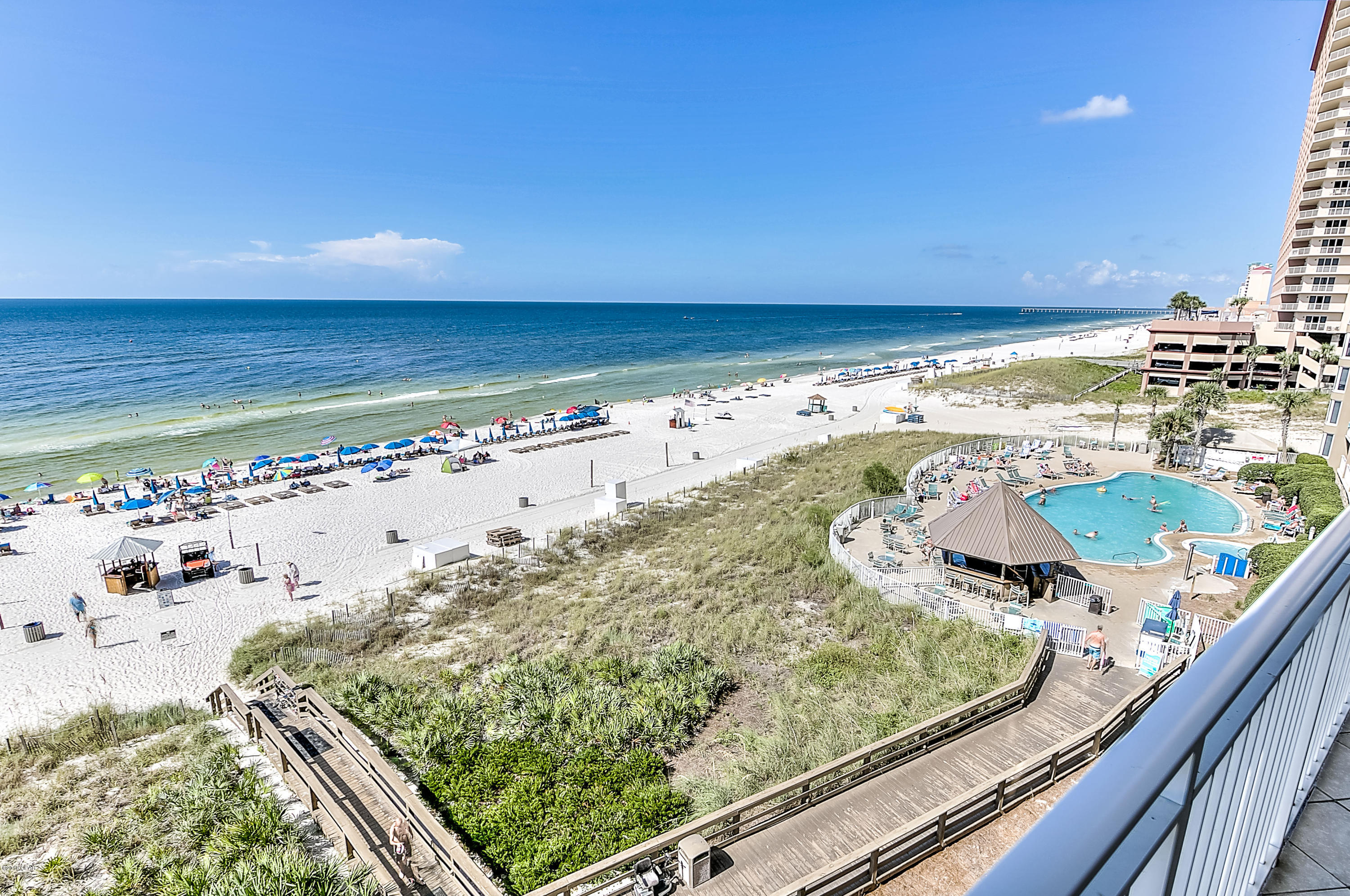 Take a peek at the BEST PRICE on a 2007+ built gulf front condo on the west end of Panama City Beach, Florida near Pier Park! This is a great opportunity to get in on a fantastic property with great income potential.  This one bedroom, one bathroom condo with bunks offers a generous floor plan that easily accommodates 6 people.This condo boasts tremendous views from its 22nd floor perch and is sure to impress. The property is also being offered FULLY FURNISHED and ready for rental. Emerald Beach Resort offers a stellar location only 1.5 miles east of Pier Park and has a wide array of amenities to offer. Amenities including a large gym, multiple pools, hot tubs, splash area for kids, tiki bar, Starbuck's, gift shop, covered parking & an exquisite ''SKY LOUNGE'' offering cocktails and more!