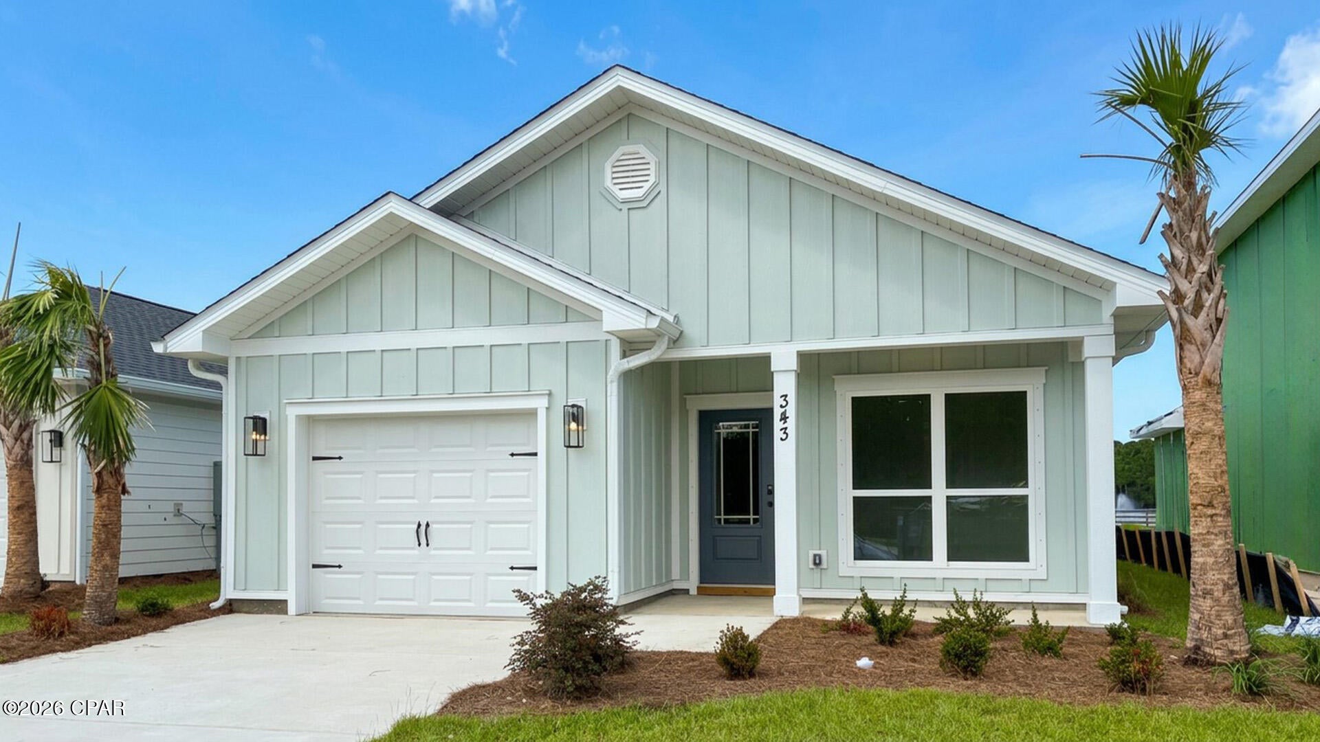 Welcome to 343 Robinson Bluff Road, a new home under construction at Colonial East in Panama City Beach, Florida. This single-story floor plan perfectly blends style, comfort, and practicality for modern living. Just off the foyer, you'll find a versatile study, a convenient laundry room, and easy access to the garage. Continuing down the hall, you'll be drawn into the expansive, open-concept great room where the kitchen, living, and dining areas flow together effortlessly, creating a space that's perfect for both everyday living and entertaining. Natural light pours in, filling the entire area with warmth and creating a bright, inviting atmosphere. The kitchen is the focal point of this home, and it is designed for both beauty and functionality. Featuring crisp white shaker-style cabinets, stunning quartz countertops, a large center island, sleek stainless-steel appliances, and a spacious pantry, it's a chef's dream come true. The primary bedroom offers a tranquil retreat, with a generously sized bedroom, a spacious walk-in closet, and a private ensuite bathroom designed for relaxation. The ensuite features a double vanity with granite countertops, an enclosed shower, and plenty of storage. Bedrooms two and three are ideal for children, guests, or even a home office, and they share a conveniently located bathroom with a tub/shower combination. Interior features of this home will include quartz countertops, EVP flooring throughout, matte black plumbing fixtures and appliance package with a stove, microwave and dishwasher.

Images are of model home and may include custom design features not available in other homes. Furnishings and decorative items are not included with home.