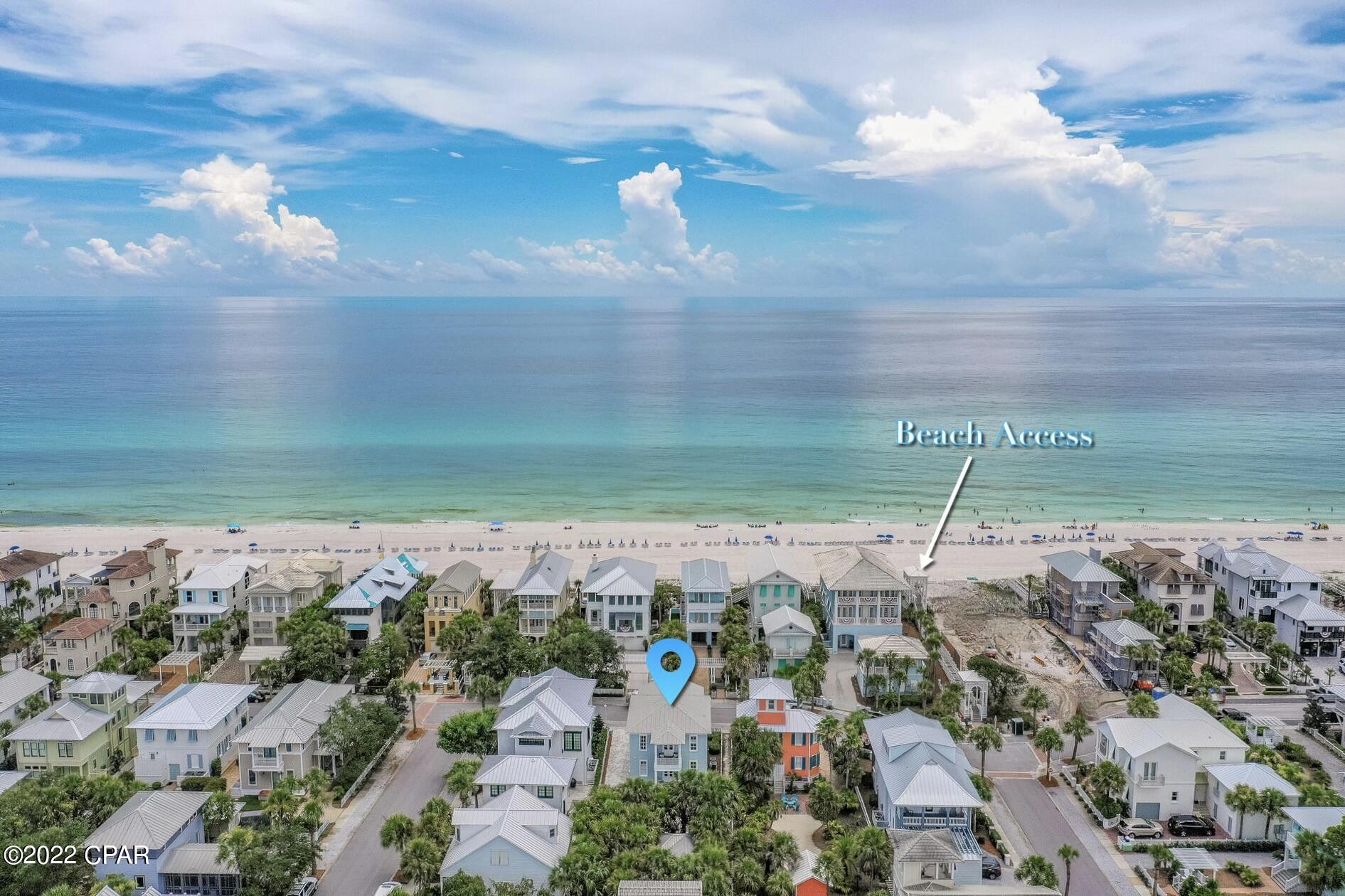 Unique opportunity to acquire a completely remodeled beach home across the street from the gulf in the desirable gated community of Carillon Beach.  Space to add pool and/or guest house/garage, subject to approval of Carillon Design Review Committee.  The home is situated across the street from two dune beach walkovers and equidistant from two community pools as well as tennis courts, children's play area and basketball court.  Featuring a reverse floor plan with 1st fl master & kitchen, dining and living area all on second floor.  The 15' x 30' great room with vaulted ceiling opens to a large 24' x 10' veranda on which you can relax while enjoying  soothing gulf breezes and  surf sounds the street.  Carillon boasts 3900 linear ft. of pristine just re-nourished, never-crowded sugary sand beach.  Carillon Beach is a quaint, private, strategically situated secluded community. The upscale shopping and restaurants of Rosemary Beach and 30AVENUE are but a 5 minute drive away. Carillon will never experience the heavy traffic associated with certain other high-end areas due to its being gated and buffered on the west by Lake Powell and the state park, allowing you to enjoy proximity to all of the many benefits of 30A with none of the burdens.  And. . . golf carts are permitted in the community. Also, Carillon Beach is a disability friendly community with a wheelchair lift to the main pool area and a handicapped accessible ramp from the pool to the beach.   NOTE:  Has been rented only since May 21 in 2022 with gross nightly bookings for 2022 in amount of $86,987 (112 nights), but also see in Documents Rental projection for full year.