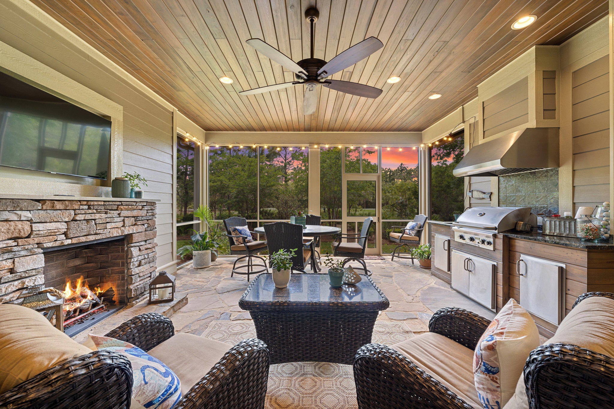 Imagine yourself entertaining and relaxing in this stunning home which is  located in the desirable community of Wild Heron.  Wild Heron is a private, coastal sanctuary located on Lake Powell, Florida's largest coastal dune lake.  The Shark's Tooth Greg Norman Golf Course is also within the gates of Wild Heron.  This house  overlooks the  #4 green on Shark's Tooth golf course.   The desirable Arthur Rutenberg home provides an open floor plan perfect for entertaining and the kitchen boasts custom cabinets, granite, tile backsplash and stainless steel appliances.  The great room features a coffered ceiling, crown molding, fireplace and glass doors leading into the  extended livng area on the screen porch, complete with a summer kitchen, and fireplace.  There is also an office/den located directly from the great room.  Your eyes  be drawn to the wood floors and eye catching lighting throughout.  Did I forget to mention that you will be steps away from fun in the neighborhood to include a community pool, fitness center, boat dock, kayaking, playground, picnic area, covered deck area and event lawn. Why wait?  Come enjoy the lifestyle of Wild Heron.