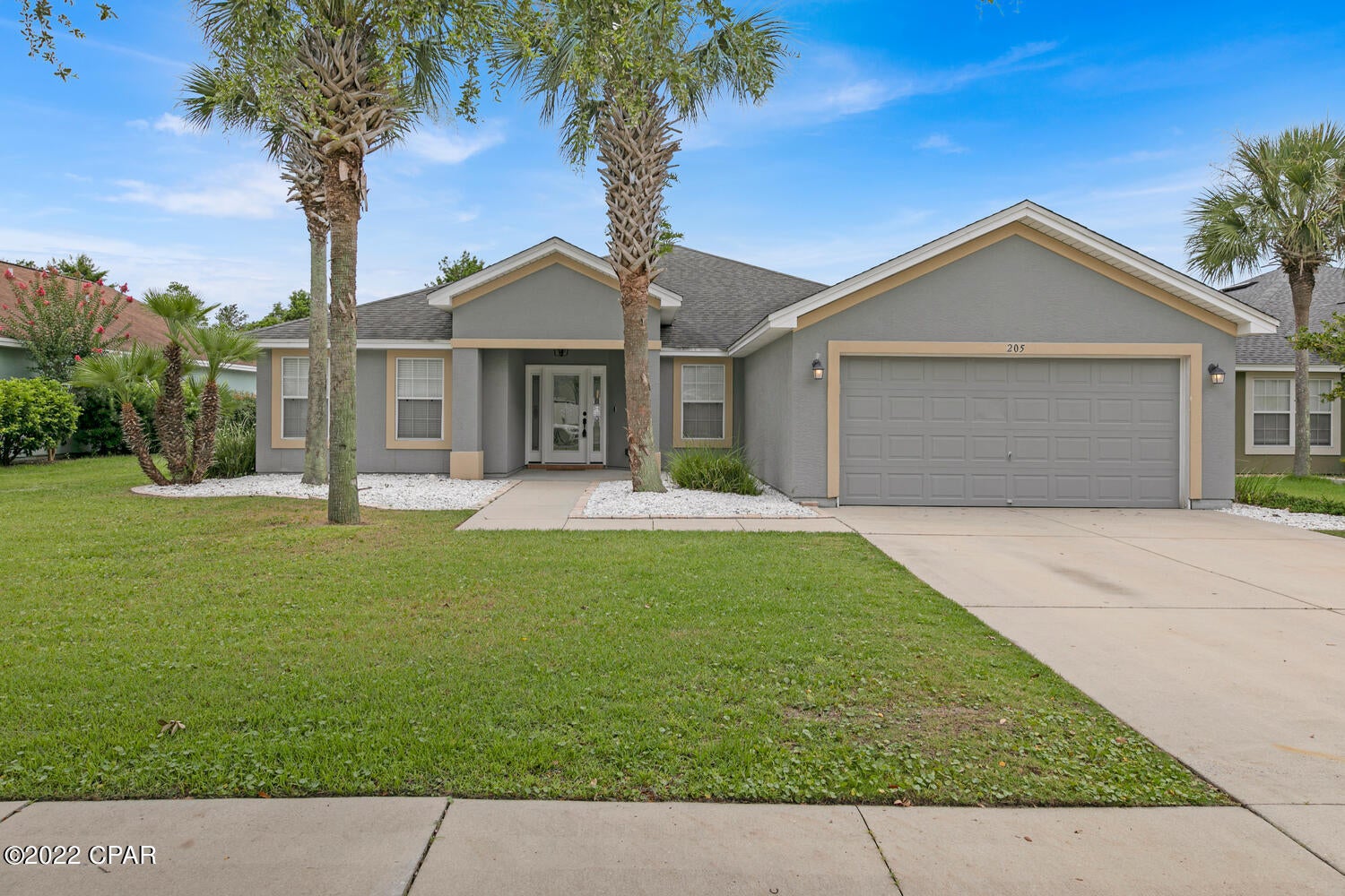 Located in the desirable Palmetto Trace neighborhood! This golf cart friendly neighborhood is across the street from Pier Park where you will find shopping, entertainment, great dining and our world famous beaches. Location.. location! Within the Palmetto Trace subdivision are two community pools exclusive to the owners in Palmetto Trace. HVAC installed March 2021. Solar Panels installed in 2020 and are paid off. Electric bill is on average $25 a month. Home being sold AS IS.