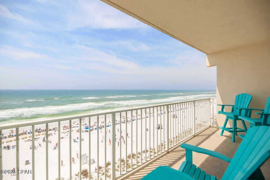 CURRENTLY UNDER CONTRACT, SELLER ACCEPTING BACKUP OFFERS --- DIRECTLY on the BEACH - highly sought-after 2 stack at Shores of Panama  Resort! This 1 bedroom, 2 full bath unit with additional private bunk room is amazingly close to the GULF with an unobstructed view! BEACHSIDE SIX has been REFRESHED and has a fully equipped kitchen! Owners and their guests will enjoy unlimited usage of the spa, kids club, 13,965 square foot gulf front pool & hot tub, heated INDOOR pool and hot tub, covered parking no elevator needed, 24 hr Lobby, fitness and steam room, 2 tiki bars with food and cocktails, beach activities and rental services, high speed internet access. The condo includes a deeded parking space on the same level.  No elevator needed!