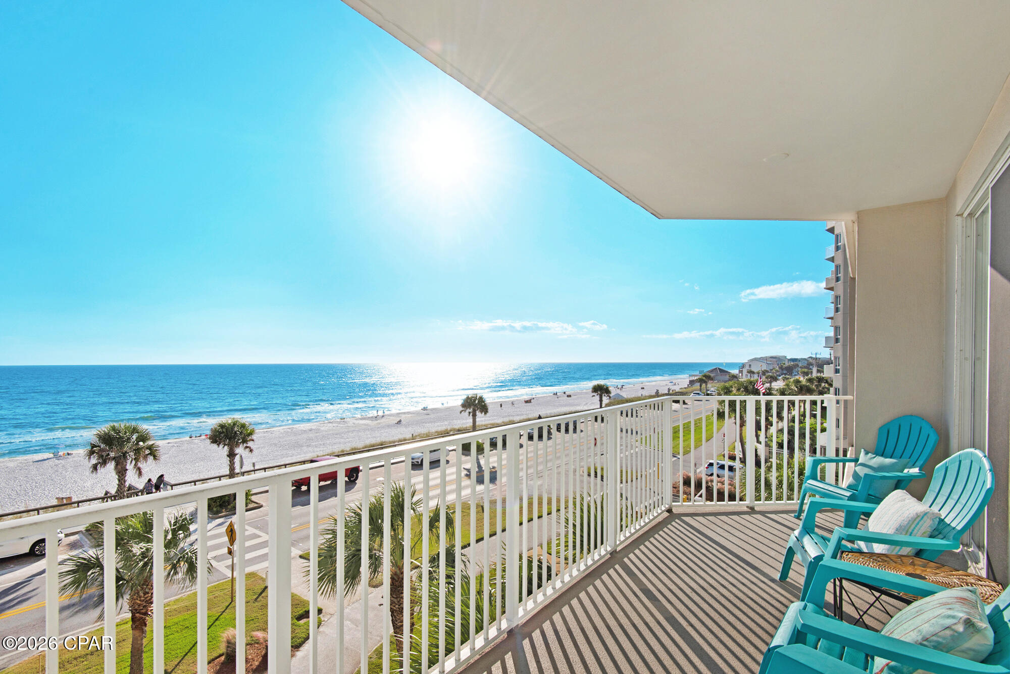 Experience breathtaking, panoramic views of the Gulf and sugar-white beaches from the primary bedroom in this highly desirable beachfront floor plan. This beautifully refreshed 2-bedroom condominium is being offered fully furnished and is turnkey rental-ready, making it an excellent investment opportunity or personal coastal getaway. 
Inside, you'll find durable tile flooring throughout, a stylishly remodeled kitchen with quartz countertops, and stainless steel appliances. The open-concept living and dining area is designed to maximize natural light and showcase the spectacular waterfront scenery, creating the perfect setting for relaxing or entertaining guests.
Residents enjoy an impressive selection of resort amenities, including an indoor/outdoor swimming pool, hot tub, fitness center, and direct beach access just steps away. Covered parking provides added convenience, while the amenities of Seascape Resort offer even more to enjoy, including golf, tennis, additional pools, and on-site dining options.
Opportunities to own one of these coveted Gulf-front units are few and far between. Schedule your private showing today and discover everything this exceptional beachfront property has to offer.