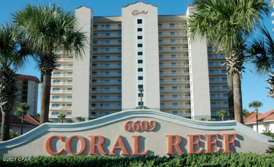 PRICE REDUCTION and EASY TO SHOW! Large beachfront condo that INCLUDES a garage! Coral Reef Unit 1106 offers an exceptional investment opportunity on the east end of Panama City Beach near St Andrews State Park.  The complex has 2 Beachfront Swimming Pools (One Heated Seasonally), outdoor grilling area, fitness center and large shaded gazebo. The unit is spacious with 9 foot ceilings, a wraparound oceanfront balcony, and large bedrooms. Breathtaking views from the living area, kitchen and bedroom make this a special retreat. Rental numbers are available. Coral Reef has an on-site management office.  Coral Reef is in the process of replacing the windows and repainting the building.  The cost has been approved by the Board and fees have been paid.