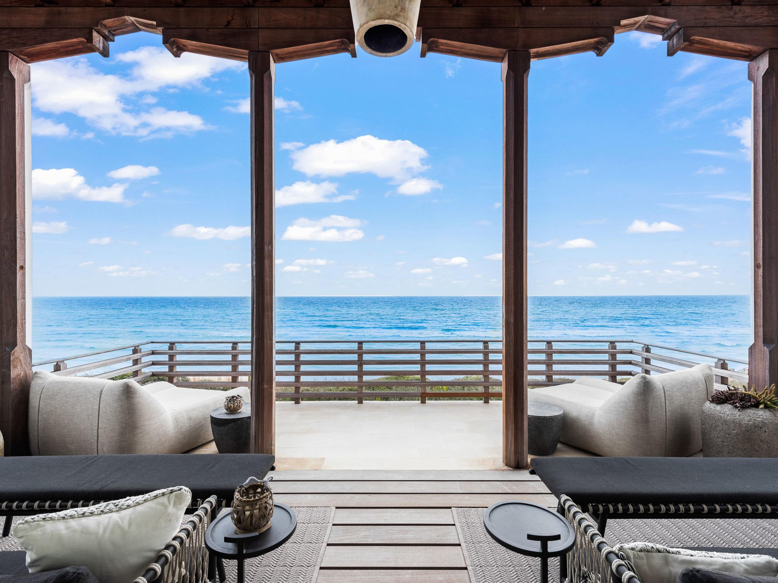 Coastal elegance and modern luxury blend to create the most exquisite gulf-front offering ever presented in Alys Beach. Expansive views provide an irreplicable experience along the sugar-white sands of the Emerald Coast, while European prominence and Bermudian history find their influence throughout this 4,527 sq. ft. Khoury Vogt-designed legacy property.  Curated selections from Dana Lynch Design create continuity throughout the home, which showcases a mix of limestone and white oak flooring, Calcutta Gold and Carrara marble countertops, and venetian plaster. Sweeping views are present from every floor, courtesy of Loewen floor-to-ceiling windows and handcrafted sliding doors. The chef's kitchen on the second floor provides timeless conveniences with modern style, fully adorned with gold hardware, cabinet-front Sub-Zero refrigerator and freezer, and a Lacanche range. Adjacent dining space is articulated by the views of the Gulf of Mexico, crafting a visionary experience for time spent on the main living level.  Three tiers of outdoor living provide ample spaces for gathering or complete solitude, while the waterfront pool with spa is enhanced by a seating area and additional courtyard space. The third floor is dedicated to the owner's retreat, offering truly panoramic views.  A resort-inspired master en suite provides a relaxing oasis offering retreat and renewal, while the private owner's balcony offers the perfect locale to soak up the sounds and sights of waves below. A location second to none prominently establishes this opportunity to own one of the exclusive Gulf front properties in the community of Alys Beach.