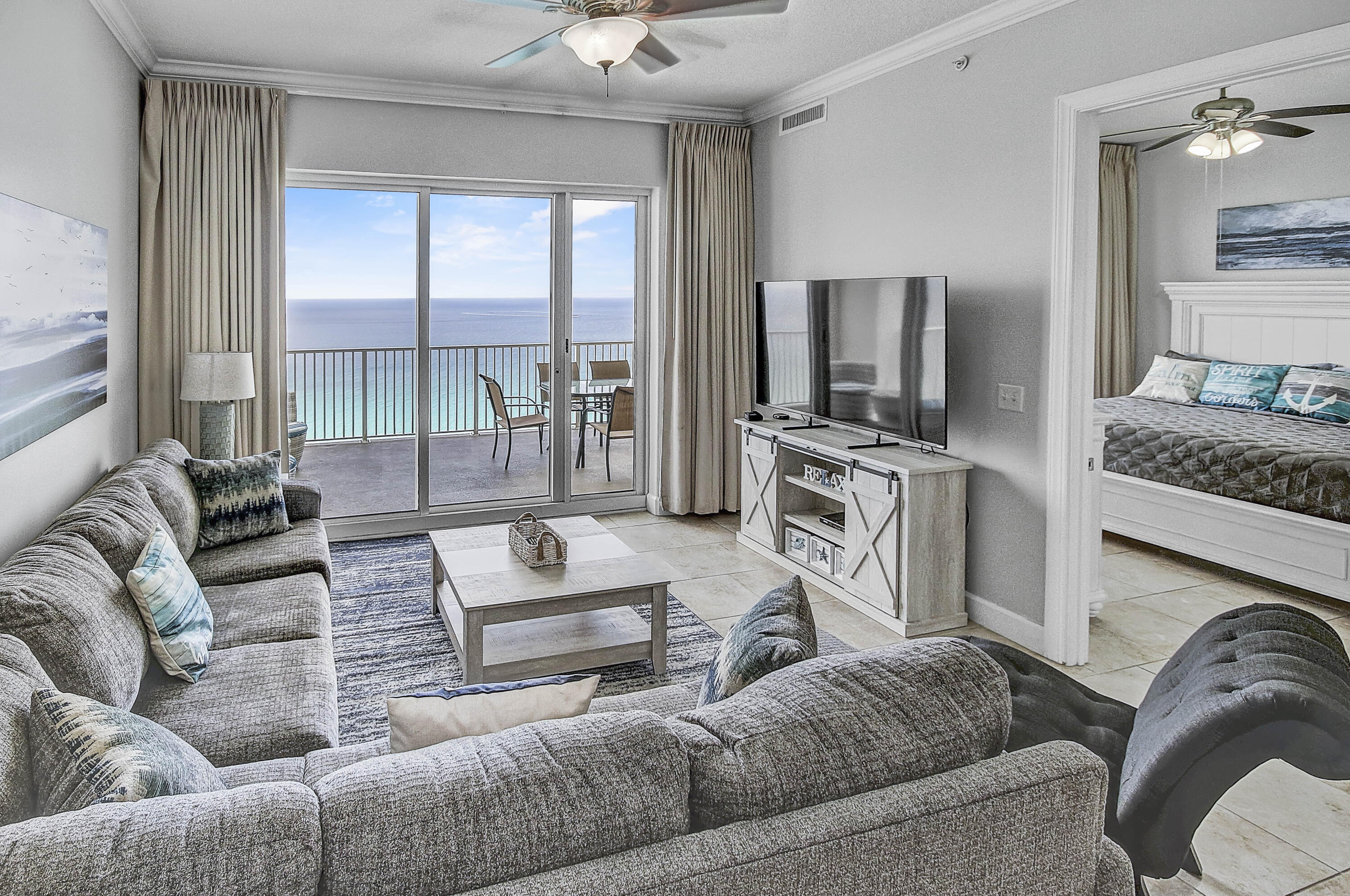 This is your opportunity to own a rare 4 bedroom + 3 full bath luxurious Gulf front condo in PCB. This east end Ocean Reef condo features an oversized 10x28 balcony with scenic views from St Andrews State Park and all the way to San Destin! And, this is one of the few resorts with underground assigned parking (no parking across the street and dealing with walkovers). This condo owner has spared no expense in transforming this open concept condo into a ''coastal paradise'' with bright new wall colors, porcelain tile flooring throughout, crown molding, all stainless appliances, new furniture, artwork, linens, and wall decorations. The king master suite is gulf-front with balcony access and a private bath with double vanities, plus extra closet storage. The second master bedroom. click more is spacious with private access to the full guest bathroom. The third and fourth bedrooms have north views and share a full, ''Jack and Jill'' bath. There is a granite top breakfast bar, oversized dining area, pantry, and a separate laundry room with full sized washer and dryer. The owners have also installed an ''Ecobee'' smart thermostat to reduce heating and cooling costs. The Ocean Reef Resort features over 300 feet of linear beach, a gulf-front heated (seasonally) pool, indoor heated pool, large hot-tub, grill area, fitness room, and sauna. You'll also reap the benefit of the fractional association dues! At Ocean Reef, all units pay the same amount regardless of square footage. As a larger four bedroom condo, your dues amount will be the same as a smaller two-bedroom unit in the building grills. The location is conveniently located within 1.5 miles of the famous Pier Park entertainment, restaurant, shopping district, and the new Top Golf + Dolly Parton Pirates Theaer.