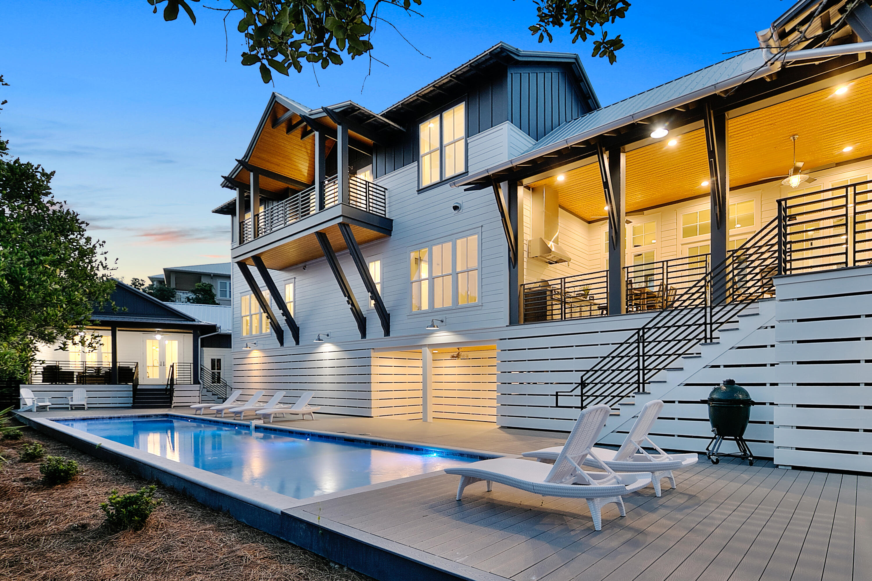 Welcome to 30 Baird Road; a beautifully-designed home, which was designed by Tyler Doin and developed by Limbach Developments. This home features stand-out exterior features that make this home a ''one-of-a-kind'' along 30a! This custom-designed home features five bedrooms, five and a half bathrooms, and 3,800+ square feet. The layout of this home is designed to encapsulate luxury, style, and seamless living with rooms flowing from one, to the other, and featuring details such as antique chestnut cabinets, copper niche sinks, cantilevered streamlined bunk beds, waterfall silestone counters and modern industrial concrete lighting. 

The outdoor space is expansive and luxurious, and features a 12x50 heated pool with a sun shelf, firepit, outdoor shower, and large outdoor kitchen area and gri Don't hesitate to schedule your showing today at this newest, and most beautiful, opportunity on the West end of 30a.