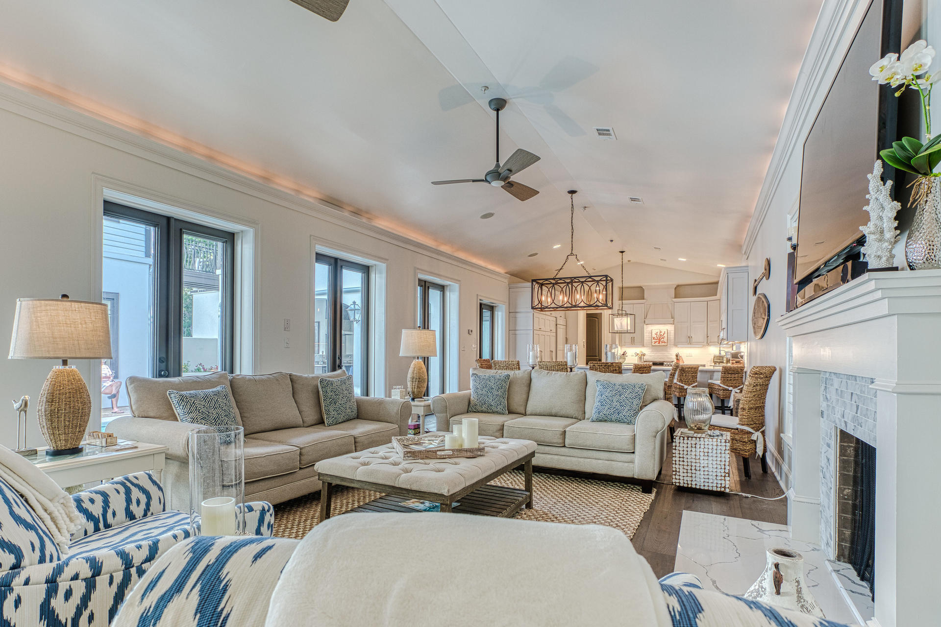 Rosemary Beach at it's finest! This home sits on one of the most abundant lots in the community. The views of the pool and courtyard are simply breathtaking. The pool is highlighted by a soothing waterfall cascading from the second floor. The courtyard is ideal for outdoor entertaining, featuring a fabulous outdoor kitchen, a dining area highlighted by an outdoor fireplace, and a lounge for sun bathing. The interior of the home provides fabulous pool views from all locations. This magnificent home has been fully renovated.  Beautiful new tile flooring, new bathrooms, new kitchen, etc!  Gorgeous quartz counters, impressive new lighting, all new furnishings and so much more!  This home features 6 bedrooms and a full bunk room including a fabulous carriage house over garages...and the list goes on.  Please schedule your appointment today, don't forget to see the video too.