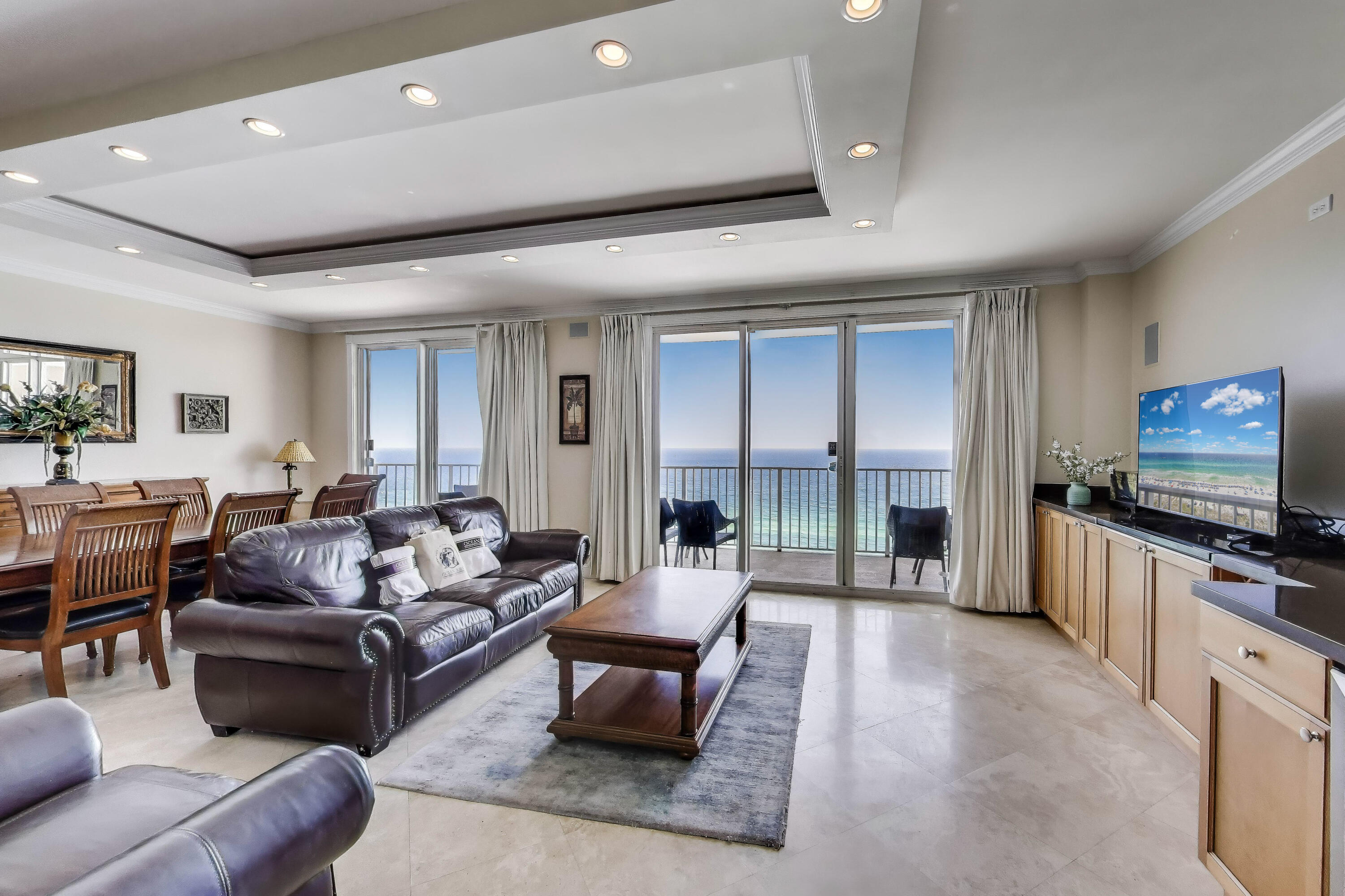 Rare gem--an over 2,200 square foot 3/3 penthouse condo in the prestigious Seascape Resort, Miramar Beach, FL, with stunning East-to-West Gulf views! This luxurious retreat in a 300-acre gated resort boasts a grand primary suite with private balcony, two spacious secondary bedrooms, a unique bunkbed room, and an open living-dining-family area, all flowing to an oversized balcony with breathtaking sugar sands and emerald water vistas. Resort amenities include golf, tennis, pools, and over 2,000 ft of private beach making it perfect for entertaining. Ideal as a primary residence, second home, or lucrative short-term rental, this fully furnished, move-in-ready masterpiece offers unmatched coastal experiences. This Penthouse unit has access to 3 parking spaces shared between four total units.