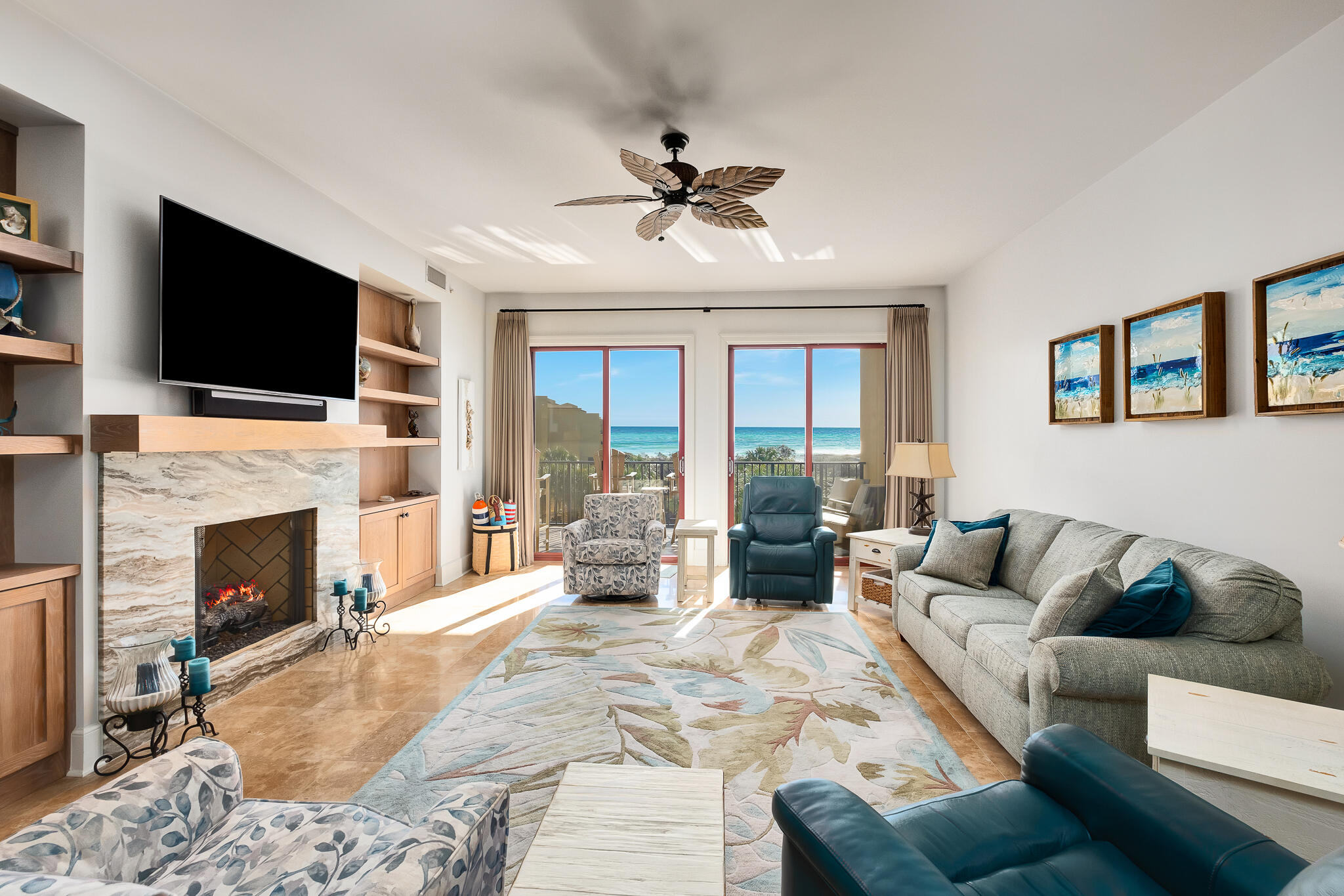 Sanctuary By The Sea unit 2110 is an exquisite property offering a total of 3,451 square feet of living space all on one level with 4 bedrooms and 4 bathrooms. This unit is also located in one of the most private, peaceful, and exclusive buildings on 30A.

Being born and raised in this area, I can confidently say that Sanctuary By The Sea is one of my favorite buildings on the coast. The true beauty of this development is that it spans over 20 acres of land and yet has less than 75 units in total which creates supreme privacy and a natural, untouched serenity that is unrivaled I once asked the HOA president how busy the beach gets in July, and his reply was "it can have a full row of umbrellas on the week of the Fourth". Contrasting that with other major communities in the area that are six or seven rows deep in umbrellas on the Fourth of July illustrates just how private this building is. Residents of this community have access to multiple heated pools, including a zero-entry handicapped accessible pool complete with a grotto-style waterfall feature. There's also multiple spas, two beach accesses, a dock on Big Redfish Lake, an elegant clubhouse perfect for hosting gameday parties, a game room complete with a golf simulator, and a fully-equipped gym. Additional amenities include underground parking, security gates, and a bike room for storage.

As you step inside, you'll be captivated by the architectural elements that adorn this home, including gorgeous light fixtures, high ceilings, and floor-to-ceiling windows that provide breathtaking water views. This unit is also perfectly situated in the building due to its south facing views. The Southern exposure provides two major benefits: direct water views of both the Gulf of Mexico & Big Redfish Lake, but also because the sun travels overhead during the hottest parts of the day, this patio is shielded from the noon day sun and is always a comfortable place to relax and enjoy.

The renovated kitchen features a breakfast bar, gas range, granite counters, and luxurious appointments such as Viking and Subzero appliances and a built-in wet bar complete with a dedicated ice maker. The open concept design combined with the spacious wet bar make it perfect for entertaining guests.

The primary bedroom boasts incredible views of the water from every space including the luxurious ensuite bathroom with double sinks, a freestanding tub, and separate vanities.

This condo offers a range of desirable features, but one of the biggest benefits is that it is 3,450 square feet all on one level. Some of the main features of the home include a home theater, a gas fireplace, a home office, and a library/den. The private balcony also spans the entire width of the unit and allows you to enjoy the the stunning vistas surrounding the property.

Don't miss the opportunity to make this stunning condo your new home. Contact us today to schedule a private viewing.