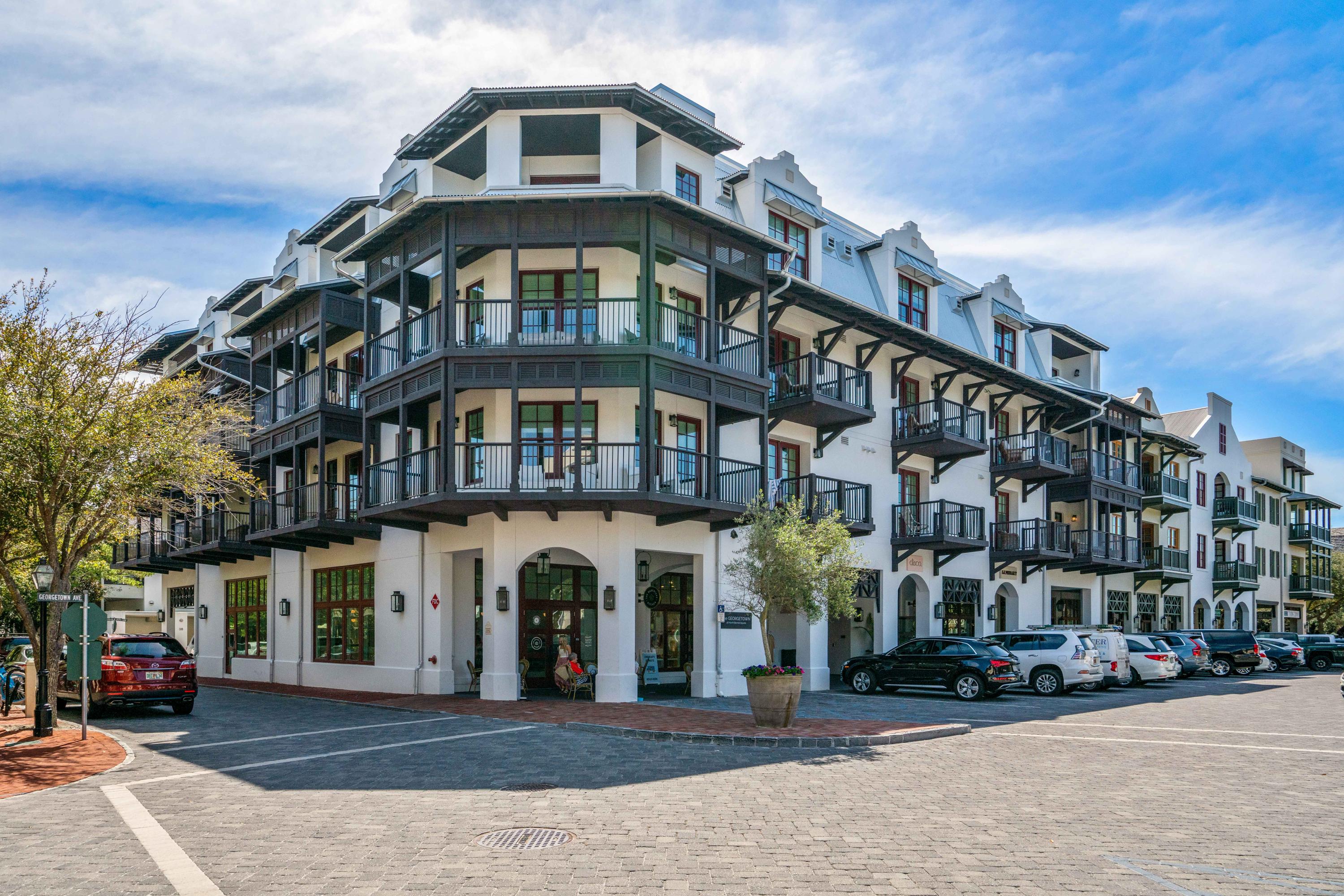 The Georgetown is the last building constructed on N. Barrett Square in Rosemary Beach. This spacious 3 bedroom, 3 bathroom with large bunk-room. Balconies of each Bedroom and Living/Dining Room. Unique to residential condominiums, this unit has a large laundry room with utility sink, deeded  private conditioned storage room and deeded covered parking space. Several of the interior appointments include Wolf 36'' dual fuel range with griddle, Sub-Zero 36''French door refrigerator and wine cooler, wire brushed oak hardwood floors, frame-less glass showers and vein-cut silver travertine in the bathrooms and quartzite stone kitchen counters. Professionally decorated and offered furnished!