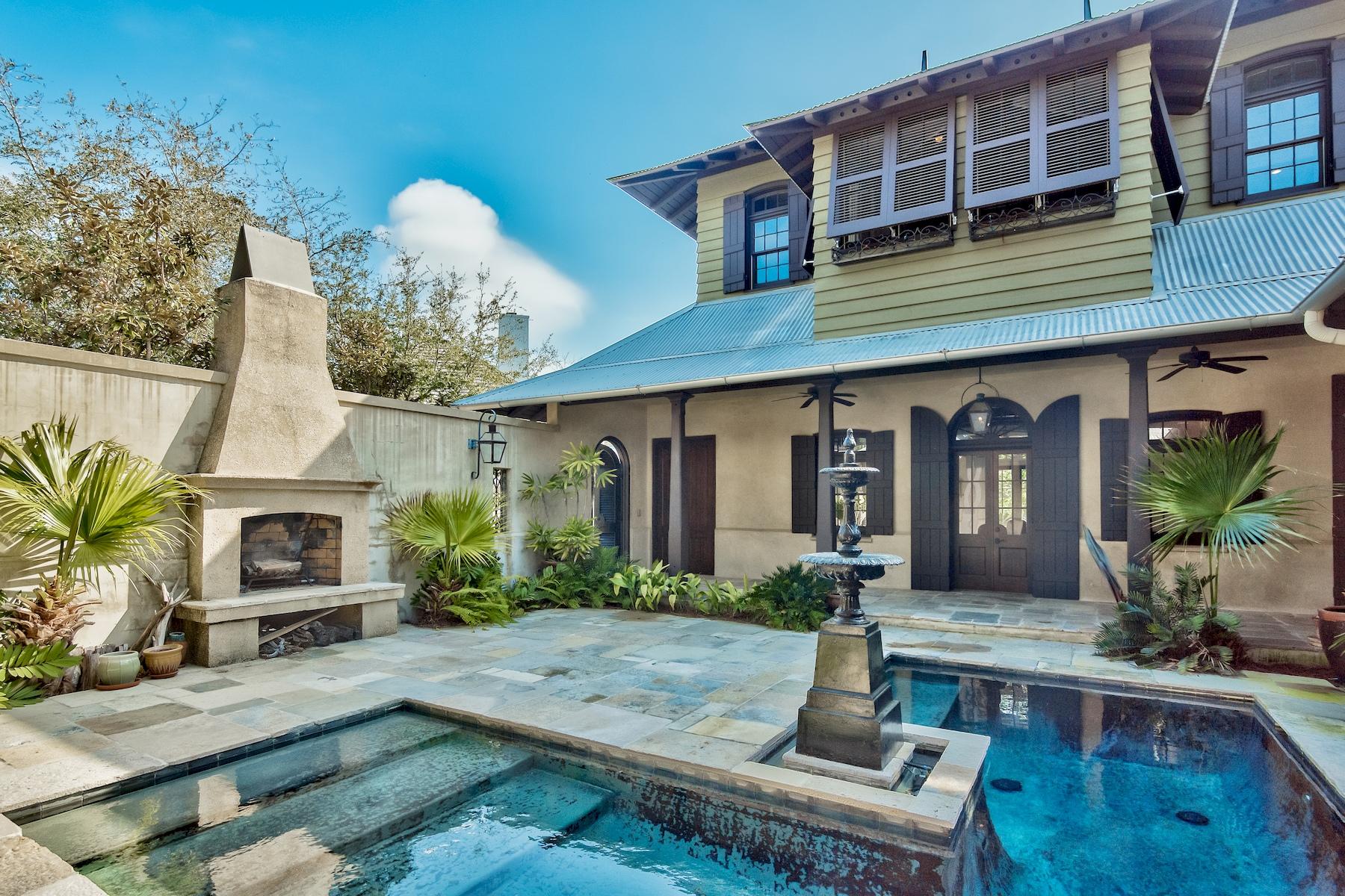 Light & airy colors with rich dark wood, natural textures, exotic textiles and touch of old-world charm, make this 4,500 square foot Rosemary Beach cottage. Step inside this classic British Colonial Style home and be welcomed by pristine features and finishes like the open foyer that leads to the formal dining room, a beautiful gas fireplace in the center of the open living area, the lush interior courtyard boasting a fireplace, water fountain with a heated splash pool and all pocketed doors on the first floor. Accents like Jerusalem Stone flooring, Mahogany doors and shutters, raised wood beamed ceilings, and transom windows complete this tropical traditional home. Located in a separate wing you'll find the expansive master suite offering a dual vanity, tile shower with a rainfall shower head and views overlooking the interior courtyard. The 3-story guest house is impressive alone with it's spiral staircase, a full kitchen with stainless steel appliances, a large loft, 2.5 bathrooms and its own private balcony overlooking Rosemary Beach. 


Built in the exclusive community of Rosemary Beach this home is in walking distance to the local shops, restaurants and exclusive bars. Not to mention residents have access to 4 beautifully designed community pools and one of the best public beach accesses on 30A.