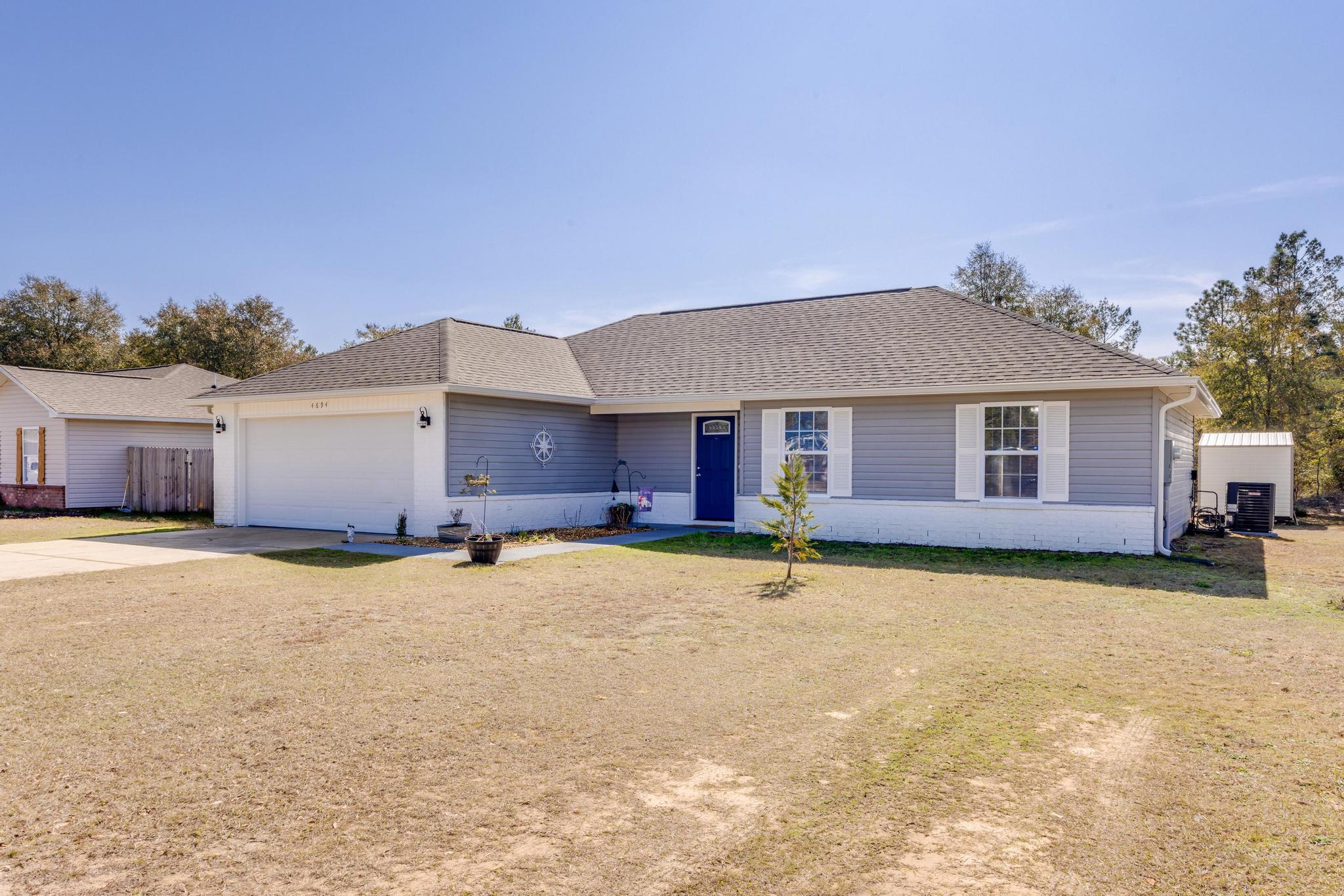 This home could qualify for $65,000 in grant money that could be used for closing costs or to pay down the purchase price. NO HOA! 3-year-old roof, gutters, HVAC system, and water heater so you can focus more on living and less on maintenance. Even the septic system has been recently pumped, checking another big item off your list. The seller also has a useable survey available! Need extra storage? You're covered with an 8x16 shed that conveys with the home perfect for tools, hobbies, or seasonal items. Home is near Shoal River Headwaters offering plenty of Hiking Opportunities, and wildlife viewing!