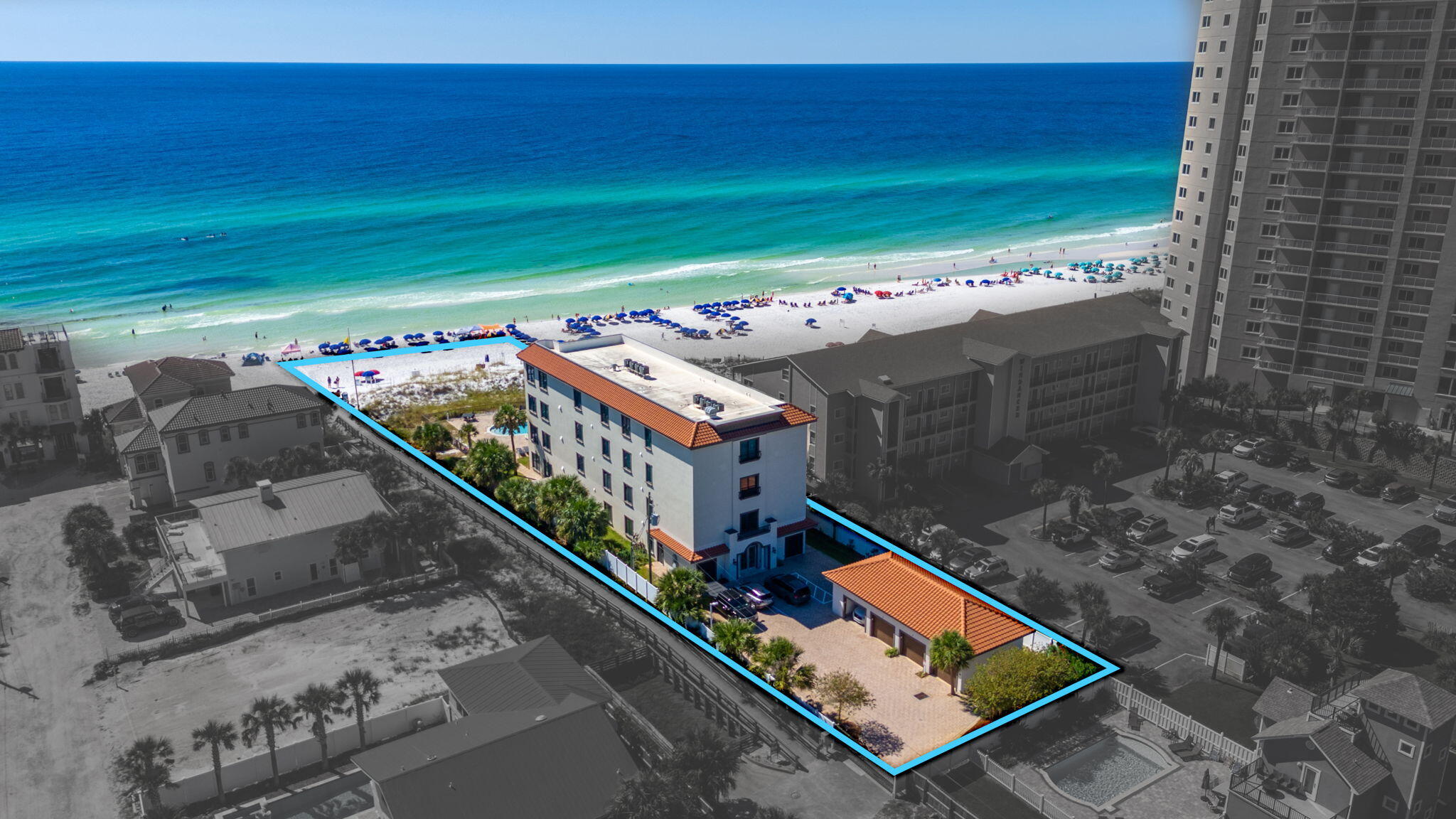 UNBELIEVABLE PRICE! BEACH FRONT 5 BDRM PENTHOUSE! At Villa Burago there are 4 exquisite penthouse units, each with a floor of the building!  Experience exceptional beach living in this Gulf-front penthouse at ''Villa Burago,'' located off Scenic 98, in the heart of Miramar Beach. This expansive 5-bedroom, 5-bath residence includes a 1 car garage, offers 4112 square feet of living space, featuring breathtaking, forever views of the Gulf of Mexico from every angle. The expansive open-concept layout, seamlessly blends indoor and outdoor living, with a spacious balcony overlooking the gulf & pool, perfect for enjoying sunrise/sunsets!  This penthouse offers an unrivaled lifestyle. Be steps away from the pristine white sand beaches, close proximity to world-class  dining and a variety of shopping. Being in the heart of Miramar Beach, you are convenient to Sandestin's Baytowne Wharf with a variety of entertainment options for adults and family. Also situated in close proximity to Destin, Santa Rosa Beach and Scenic Hwy 30A. There are a number of golf courses close by, and the Sandestin Outlet shopping center just across Hwy 98. Amazing Location!