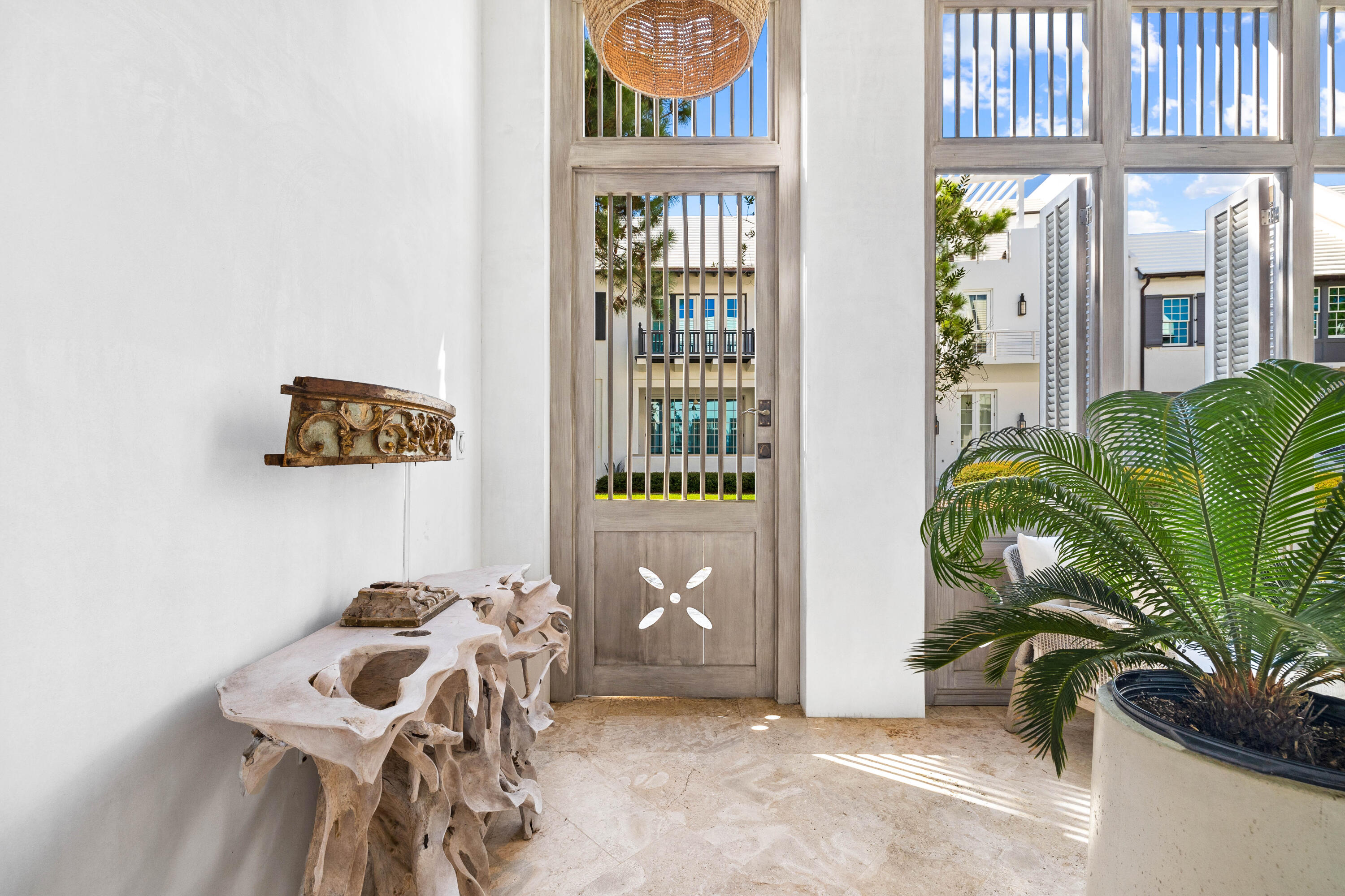A calming and serene courtyard home in Alys Beach, designed by Gary Justiss.  Enveloped in the sounds of cascading water, sits this jewel box home perfectly positioned on Arboleda Park.  Rooted in quality this 3 bedroom plus an additional bunk room, 3 and a half bathroom home offers a a place to unwind in indulgence.
Entered for COMP PURPOSES ONLY