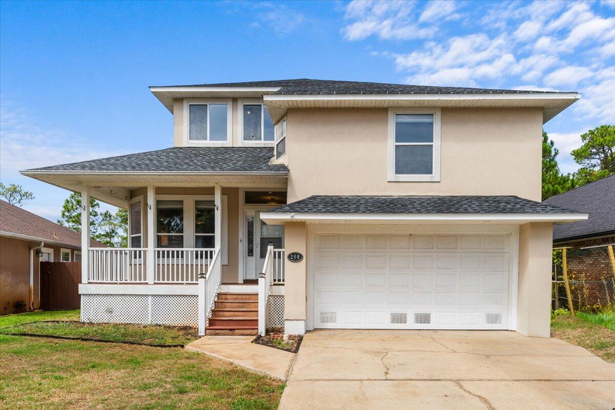 Beautiful and spacious four bedroom, three bathroom home located in a desirable gated community, just minutes from Hurlburt Field and Navarre Beach. Freshly painted interiors and new carpeting make this home move-in ready.

A large front porch welcomes you into a wide foyer that sets the tone for the generous layout. The kitchen and dining area are conveniently located off the foyer and open to a bright and airy living room. A three-panel sliding glass door fully retracts, connecting the living room to a screened back porch and creating a seamless indoor-outdoor living experience. It is the perfect setting for entertaining or simply enjoying the fresh coastal air during mild weather.

The main level includes a large bedroom with an en suite bathroom that also functions as a gues t bathroom for the living area. This bedroom has private access to the screened porch, offering a peaceful retreat.

Upstairs, two additional bedrooms and a full bathroom provide plenty of space for family or guests. A charming niche area adds flexibility for a reading corner or small office. Half a flight up, a spacious sitting area features abundant natural light and views of Santa Rosa Sound.

Through a set of French doors, the master suite offers a private escape with a kitchenette, a generous balcony overlooking the backyard, a walk-in closet with custom cabinetry, and a spacious bathroom with double vanity, garden tub, and separate shower.

The roof was replaced in 2024, and the home features two HVAC systems for year-round comfort. This property combines thoughtful design with beautiful surroundings, making it a must-see.