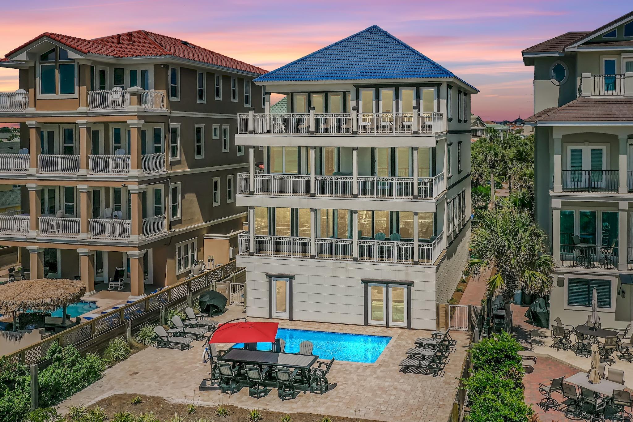 Tucked behind the private gates of Dunes of Destin resides 114 Sandprint. Also known as 'Jewel in the Sand,' this Gulf front estate features four levels with over seven thousand square feet of thoughtfully designed living space and stunning panoramic Gulf views.  Enjoy the private pool and multiple balcoines in this seven bedroom home which resides on over fifty feet of private beach. 

The first floor features two guest rooms, an oversized bunk room, living area, and kitchenette. The new paver sundeck overlooks the beach and pool complete with a private beach walkover for easy access to the Gulf.  The second floor boasts captivating Gulf views from the multiple seating areas, dining areas, balcony and chef's kitchen. Watch the dolphins while cooking in the expansive kitchen featuring custom cabinetry, granite countertops, stainless steel appliances and built-in fridge. Enjoy the views while eating in the family style dining area attached to the kitchen or utilize the formal dining room for a more intimate setting. 

The master suite is located on the third floor and is a true retreat. The suite embraces high ceilings,  an oversized walk-in closet, and private entry onto the Gulf-front balcony . The en-suite features a luxurious spa tub overlooking the emerald water,  double vanities, dual water closets, and a custom walk-in shower. An additional guest room with en-suite and laundry room with ample storage complete the third floor.

The fourth floor is the ultimate place to sit back, relax and enjoy the views. Create your favorite beverage at the wet bar and then step out onto the balcony for unrivaled views and vibrant sunsets. 

Jewel in the Sand has little competition when it comes to luxury, size and amenities. Dunes of Destin is an exlusive neighborhood in the heart of Destin centraly located to world class shopping, dining and entertainment venues. This home is offered fully furnished with established rental history making a compelling investment or primary residence opportunity. Don't let this jewel slip away- schedule a private tour today. 

*Buyer is responsible for personally verifying details about this property. Any information contained in the listing is believed to be accurate, but not guaranteed. **