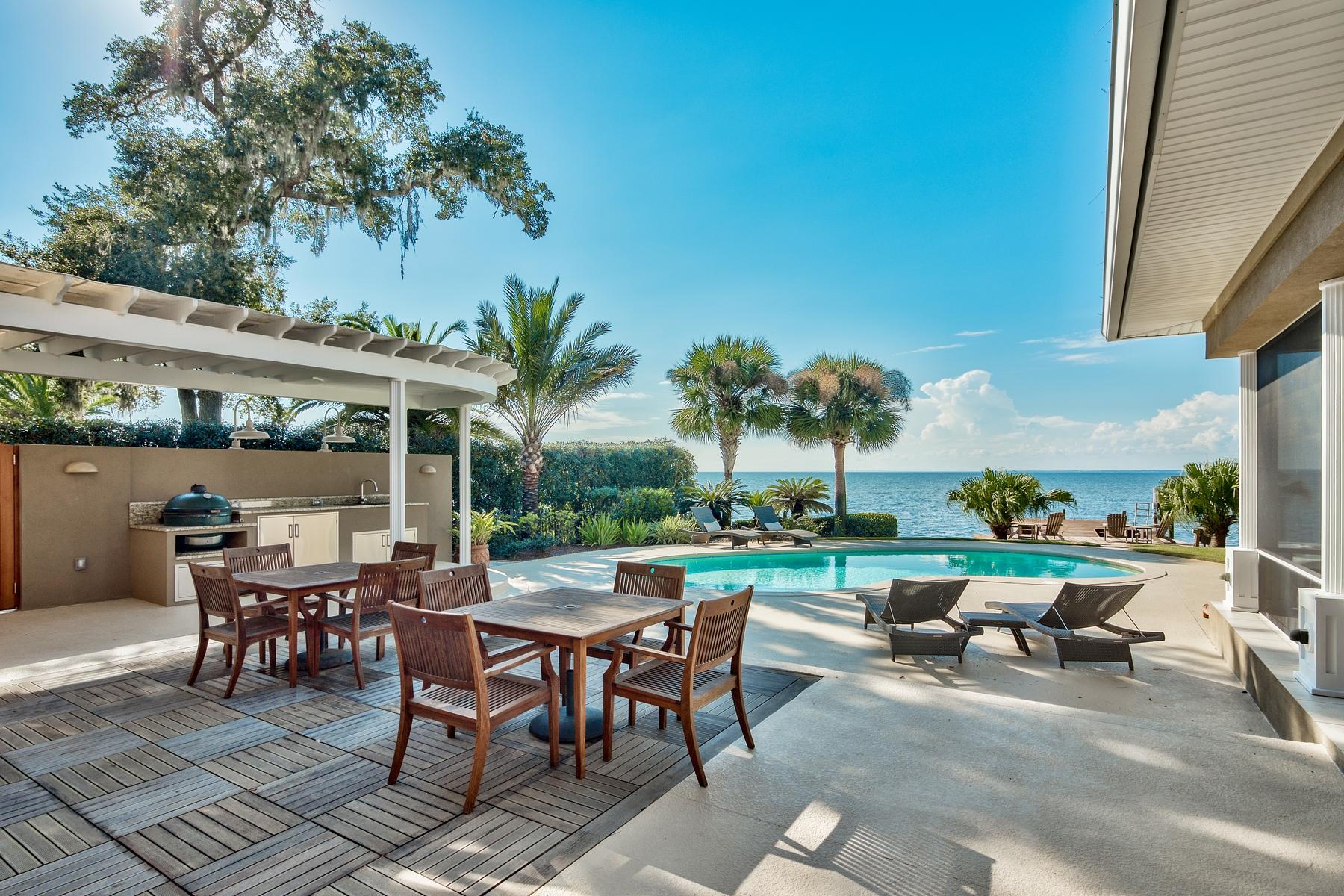 Stunning Bayfront Home in Burnt Pine with Sophisticated Style and Amenities for a distinguished boating and beach lifestyle only available in the Sandestin Resort. The open living spaces flow seamlessly inside and comfortably to the outside through multiple walls of mahogany and glass doors that position this home for unrivaled entertaining. Striking architectural features include exotic Timborana flooring, vaulted wood ceilings, custom lighting, and wrap-around porches. A gourmet chef's kitchen features premium appliances and a butler's pantry. The master suite showcases His and Hers ensuite bathrooms, a large sitting room, a home office, and private balcony. Each of the three guest suites is tastefully decorated and has its own bathroom. The latest technology including LED lighting, Sonos sound system inside and out, and Wi-Fi boosters add to the convenience and efficiency of this custom home. The swimming pool, hot tub, outdoor kitchen, patio spaces, and dock with boat lift are all incredible, plus the western water views will captivate your mind and soothe your soul from sunrise to sunset and on moonlit nights.

Burnt Pine is the most prestigious community in the Sandestin Resort - a 2,400-acre resort with beautiful white sand beaches, four championship golf courses, a world class tennis complex, a 98 slip marina, and the pedestrian Village of Baytowne Wharf with shopping and restaurants.