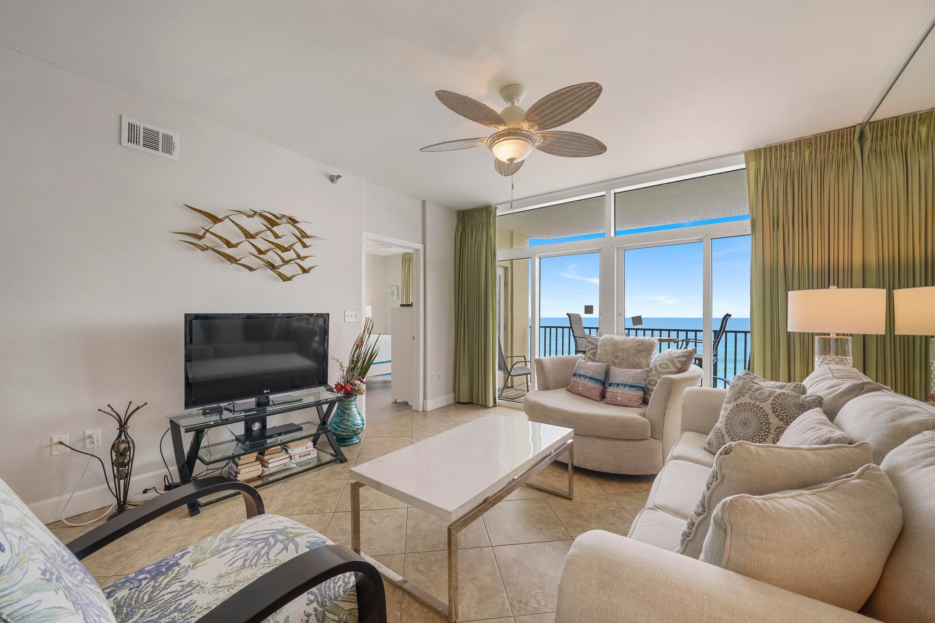 Welcome to Jade East Tower unit 530! This turnkey, two-bedroom condo is located on the sugar white sands in Destin, in the middle of all the action. This unit is a rental machine, projected to produce $80 - $85K in gross income. Inside, stunning views of the Gulf of Mexico can be taken in from the floor to ceiling windows in the living area or enjoy the panoramic vista from the unique ''V'' shaped windows from the gulf facing, primary bedroom. The current owners have kept the unit in fantastic shape; new AC and Hot Water Heater installed in 2021, along with a list of other updates. Both primary and guest bathrooms have been updated and granite countertops installed in the kitchen. This unit has it all: the views, prime location, comes turnkey, and in a great building. Book a showing today! Jade East Towers is located in the heart of Destin, near several award-winning restaurants, highly regarded golf courses, and abundant shopping options, all a few minutes from the condo. The amenities at Jade East are top-notch, including a full tennis court, fitness facilities, new grilling areas, and free wireless internet access. The boardwalk to the beach is smooth to walk on with bare feet and can't forget the fantastic pool with a rock waterfall and hot tub, on the south-side of the building.
