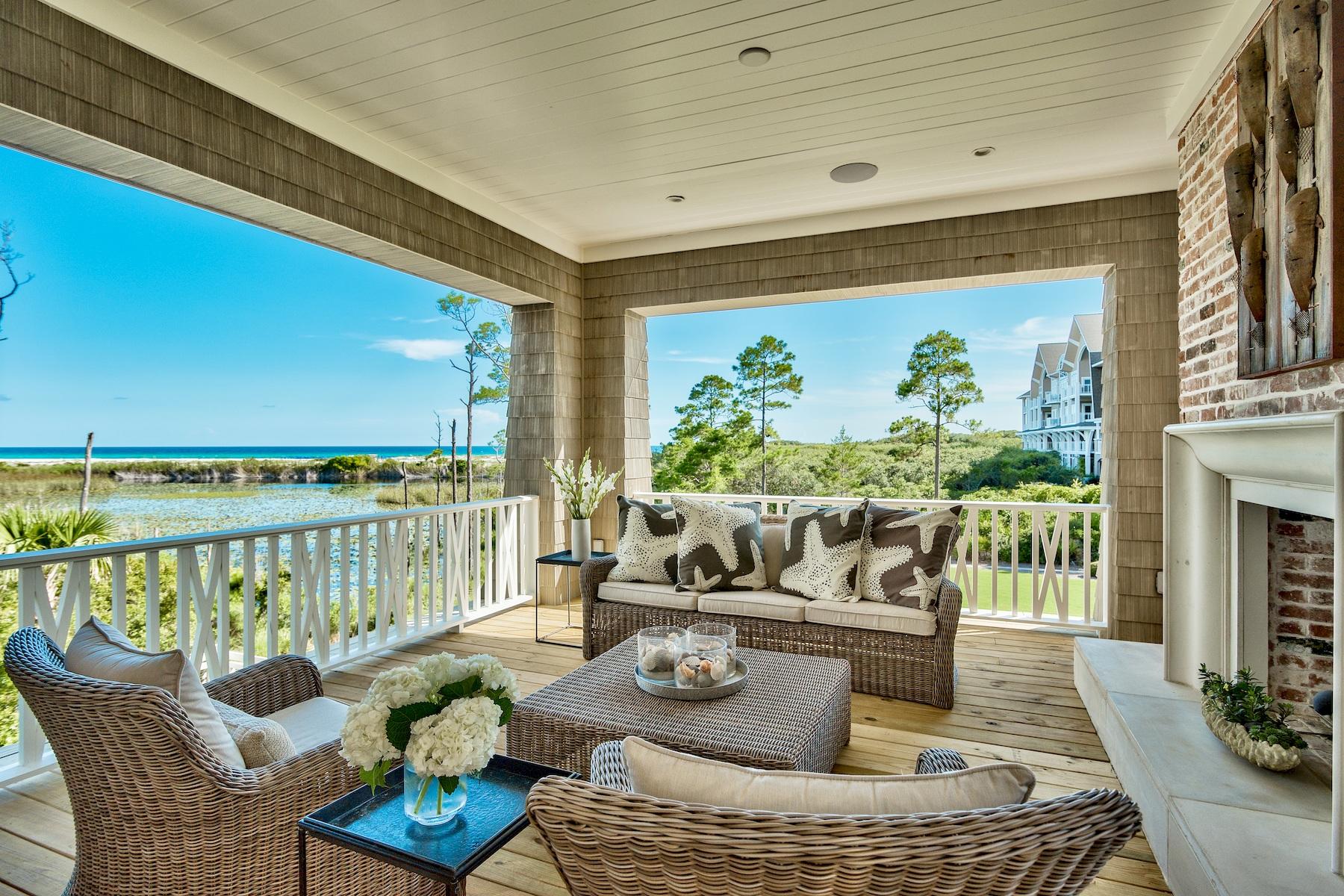 Some homes are built to delight the eye and thrill the heart and this exemplary Watersound Beach residence is one of them. This four bedroom home was built to exacting specifications and the result is an eloquent TS Adams design with impeccable interiors by Rhea Crenshaw. From the handcrafted peacock pavers and rich oak flooring to the incredible top floor deck with unobscured park, lake and gulf views, this is a home that effortlessly delivers the very best of everything. Nana walls in the second floor living area fully retract to reveal a deck with views that make it an entertainer's paradise. Every sense is pandered to, from the surround sound system both indoors and out to the smooth cool touch of marble shower and air-jet tub with Gulf views in the master bath. At 4,578 square feet, this spectacular home is packed with upscale features a wet bar with wine cooler, quartz counters and Thermador appliances in the gourmet kitchen and a real clam shell sink in the powder room. The outdoor living space is just as satisfying with a beautiful heated pool for relaxing and cooling off, two outdoor fireplaces for starlit evenings, peaceful views of water and wildlife, and an eye-catching water feature welcoming you home. Equally high-end are the amenities offered within WaterSound Beach. Boardwalks and trails lead to parks, fitness center, pool and the uncrowded white sandy beach. Golf, watersports, dining, shopping and entertainment are never far with Rosemary Beach, Seaside, and Deer Lake State Park all just a short drive or bicycle ride away.