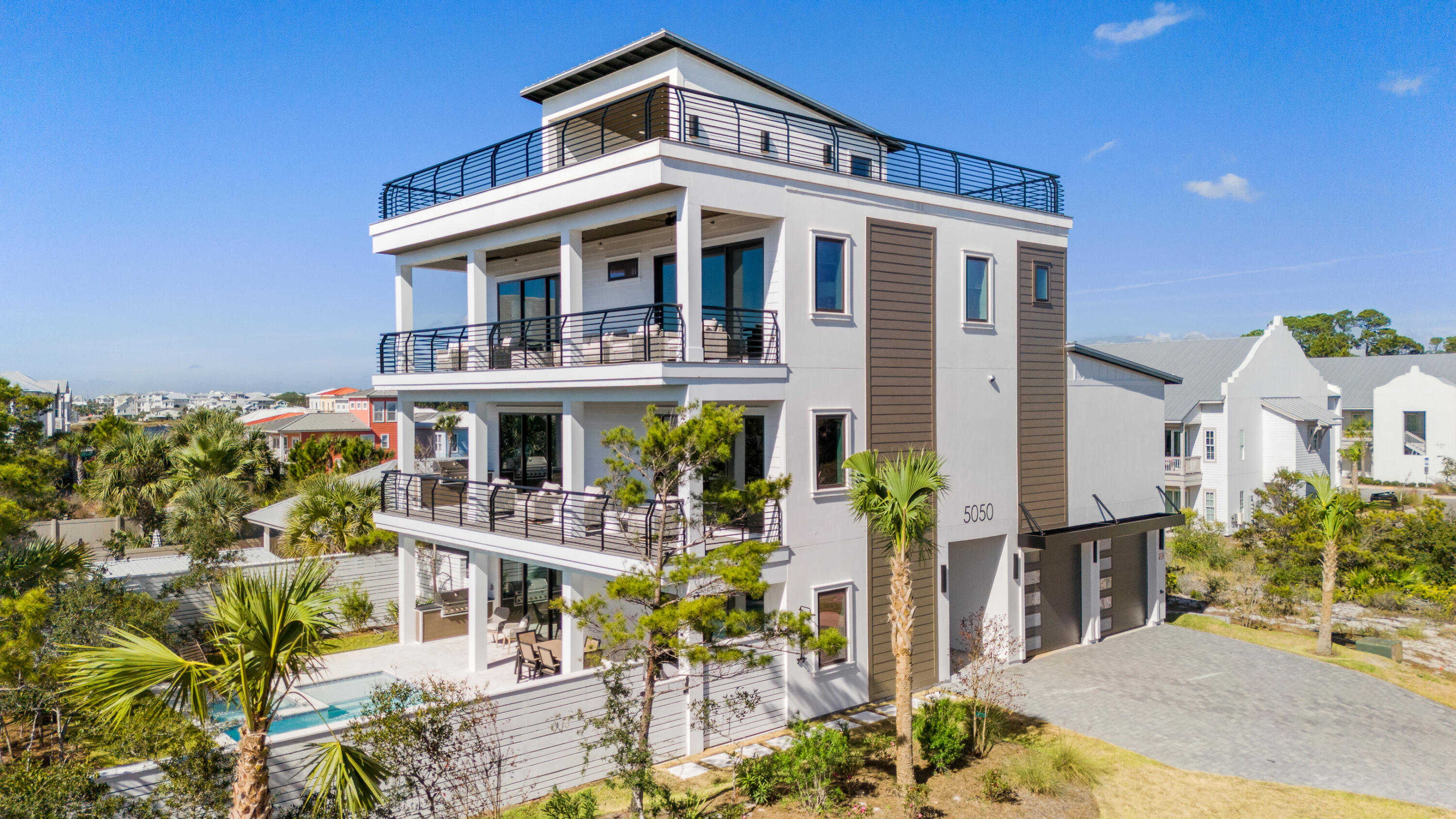 Priced to sell. July 2025 appraisal over $5,000,000 REDUCED over $1,200,000! 
Something special ,a newly constructed home with large PRIVATE POOL and HOT TUB on the west end on spectacular 30A. Plenty of parking for large groups .Take the elevator up to the luxurious rooftop of this 4 level home with breathtaking gulf views . Home has just not one but  three grilling areas, and truly a recreational oasis for family games and parties on the fourth floor rooftop . Upgraded appliances and shiplap finishes throughout the  6 en-suite bedrooms. Fabulous open kitchen/great room fireplace floor plan.
Enclosed garage .Short walk to the white sand beaches .  Plenty of shopping and restaurants nearby.  

Call me for rental projections from 30a Rental Properties 850-238-2151 Hayden