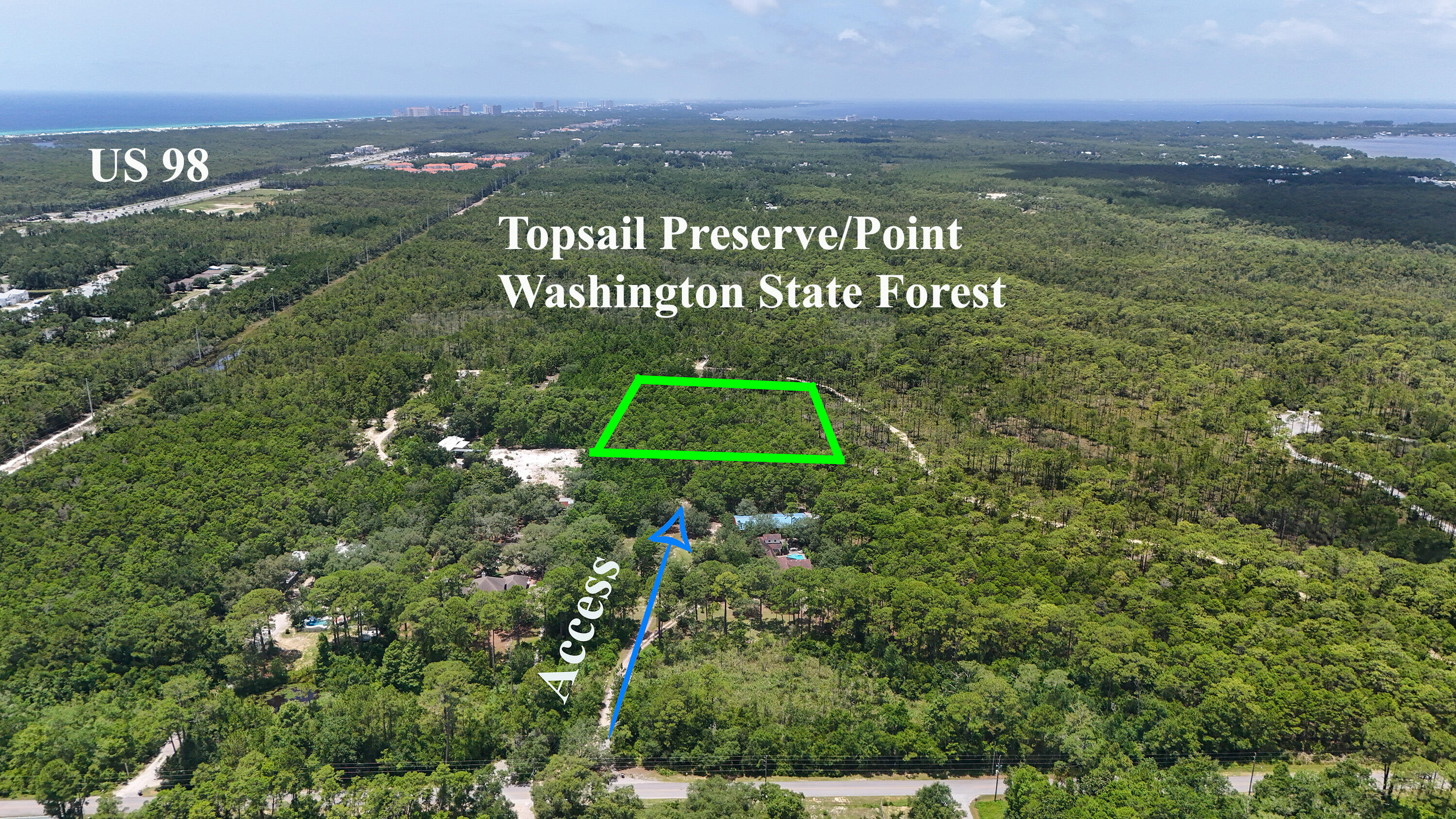 High and dry with established beautiful oak trees. No wetlands.  Buyer can create a single private estate or potentially develop the 5 acres into a small community with county minor dev order. Land Use code calls for 2 units per acre.
The rear prime 5 acres is being offered for sale out of the total 10 acre tract. Environmental survey is available in documents.