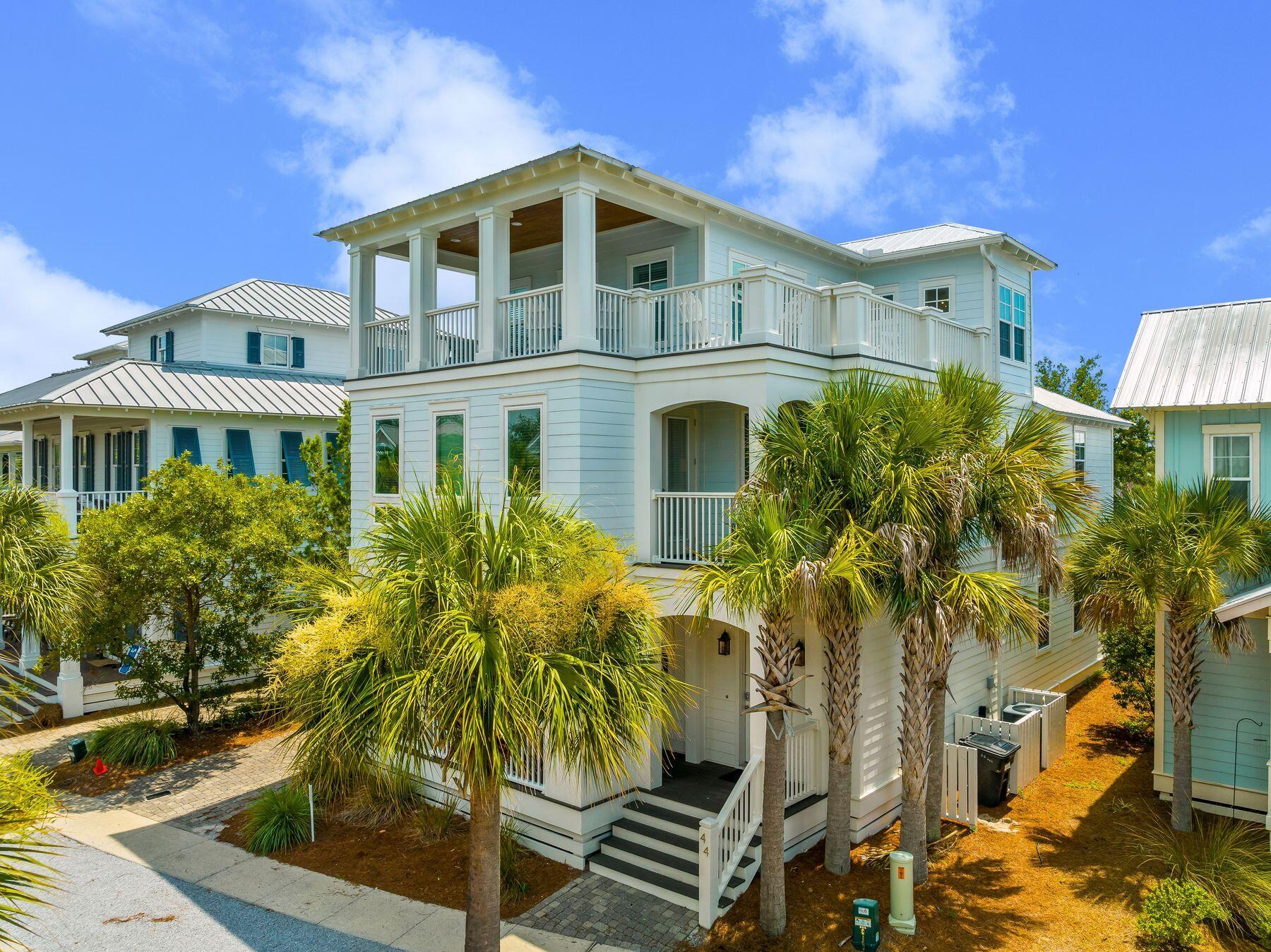 Luxury and spaciousness combine at this custom-built five-bedroom home in Seacrest Beach. This impeccably crafted home is sold fully furnished. Lofty wood ceilings, hardwood hickory flooring, shiplap walls and a cozy fireplace in the huge family room add character to each space. The gourmet kitchen is stylishly appointed with Quartz countertops, Thermador appliances, a six-burner gas range with two ovens make this a true chef's domain. The first-floor master suite is suitable as a family room with a king bed, built-in bunks and an ensuite bathroom, while the second-floor master boasts its own suite with double doors leading to a sitting area with gas fireplace, king bed, separate bunk room, a huge customized closet and private balcony. The adjoining bathroom will not disappoint with double vanities, an oval soaking tub and walk-in dual shower leaving the feeling of a spa experience. A laundry room and three additional bedrooms, each with their own bathroom. The third floor will be popular with young adults with its huge den and game room featuring built-in bunks , 1/2 bath and a wet bar with a mini refrigerator. The adjoining large balcony and covered porch offer quiet areas to escape and enjoy the fresh sea air. Located in a sought-after area between Alys and Rosemary Beaches, this expansive residence currently sleeps 18 and has a strong rental history. Seacrest Beach is a pet friendly neighborhood and has many amenities including a 12,000-sq.-ft. lagoon pool with cafe and terrace. Ride the tram to the deeded beach access where you will enjoy the crystal waters and white sugary sand of the Gulf of Mexico. Enjoy hiking and biking trails within close proximity to the home where they connect the adjoining neighborhoods, allowing easy access to fine dining, shops and places to relax.  Buyer should verify all data and dimensions if important.