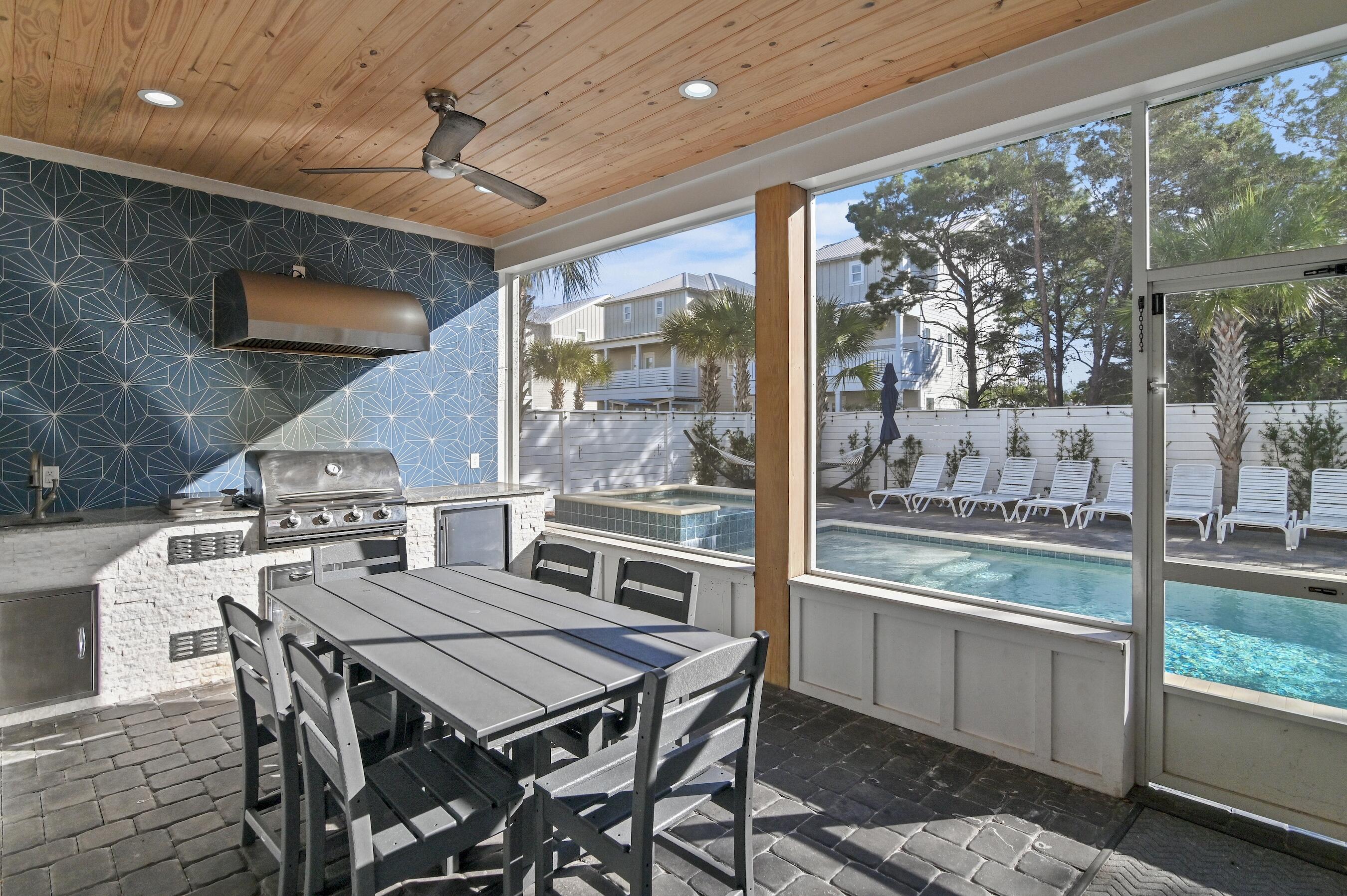 Welcome to Funky Flamingo located at 57 Penelope Street in Miramar Beach, Florida. This custom-built beachside mansion is located 0.4mi away from a community beach access and grossed over $200,000 in short term rental revenue in 2024 and has projections of $224,000 for 2025 from the current manager. Funky Flamingo boasts 8 bedrooms, 7.5 bathrooms, and over 3,700 heated & cooled square feet. This custom-built masterpiece has unique and exceptional outdoor spaces that set it apart from other vacation rental-style properties in the area: Funky Flamingo has a covered, screened-in outdoor patio & entertainment space complete with a stainless steel gas kitchen and a covered, outdoor living room furnished with a television plus seating for 14 people. The entertainment and outdoor kitchen area connects seamlessly to the 30'x12' heated pool & spa. Crowning the home is a third story screened-in sunset deck complete with a retro-themed arcade & entertainment room that provide a relaxing space to enjoy our stunning coastal sunsets.

The home's open floorplan is perfect for comfortably entertaining large groups, and the chef's kitchen is framed with chic nickel-gap shiplap and adorned with high-end stainless steel appliances. A bedroom with a king-sized bed and full ensuite bath on the first floor ensures a mobility-friendly floorplan, and the seven additional bedrooms on the higher floors are both spacious and elegant.

One unique aspect about this floor plan that I love is each floor having a dedicated entertainment or relaxation space; the first floor has the spacious living room & outdoor entertainment area, the second floor has a cafe-inspired sitting area complete with a dining table & coffee bar, and the third floor has a retro arcade trimmed out with a full kitchenette & wet bar.

This home is centrally located within minutes of world-class shopping & dining at Grand Boulevard, Baytowne Wharf, Sandestin Outlet Mall, or the Destin Commons. It's also less than 10 minutes from Scenic Highway 30a, Topsail State Park, and Sacred Heart Hospital. 57 Penelope Street is located in Frangista Beach Phase II, a gated subdivision with a dedicated, gated beach access located less than half a mile away at the intersection of Scenic Highway 98 and Hollywood Street.