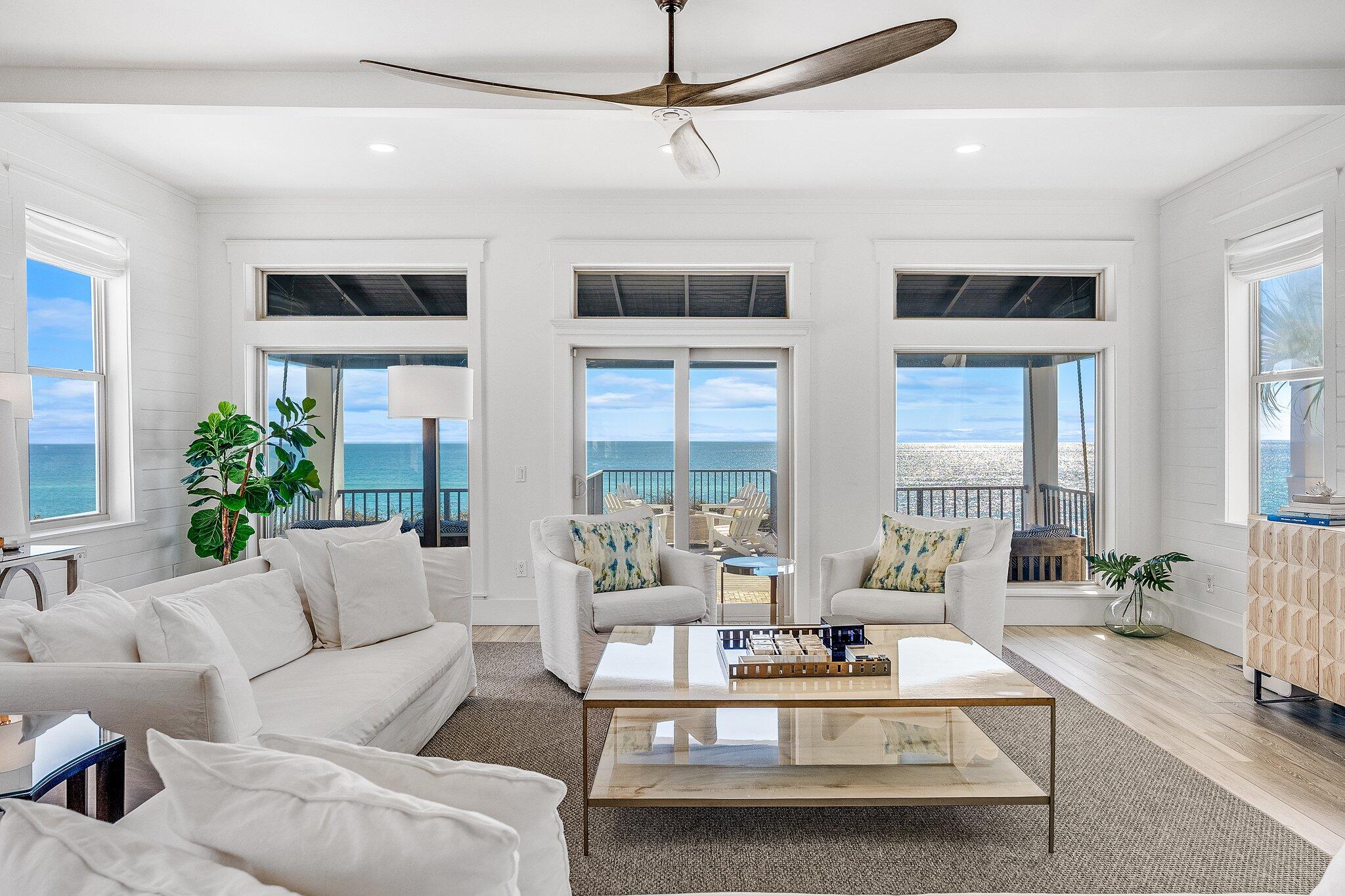 Discover the luxurious 30A coastal lifestyle, directly on the Gulf-front within the gated community of Water's Edge. Directly adjacent to Rosemary Beach, this 30A east end location is prime. A magnificent six-bedroom beach house nestled in the most sought-after area. This stunning Gulf-front residence offers an exquisite blend of comfort and coastal elegance, perfect for families and friends looking to unwind on the Gulf. Step outside your door and bask in the warm sun, with the inviting blue waters of the Gulf just moments away. Enjoy afternoons lounging by your private oceanfront swimming pool or gather around the fire pit for delightful evenings filled with laughter and conversation. Via beach cruiser bikes or on foot, you can easily explore the charming nearby towns of Rosemary Beach and Alys Beach, indulging in shopping and delightful lunches or leisurely dinners.

The heart of this home is the expansive great room located on the second level, designed to bathe in natural light and showcase breathtaking panoramic views. Adorned in calming neutrals and creams, the interior invites the mesmerizing turquoise of the Gulf to capture your attention. Relax in the comfortable, spacious living area, enveloped in sweeping Gulf views, or step outside to the magnificent Gulf-front deck through the glass doors.

Host memorable dinners at the gracious formal dining table, illuminated by elegant beaded chandeliers, which seamlessly connects to the gourmet kitchen. Featuring a large island for additional seating, this bright space boasts pristine white cabinetry and top-tier appliances, including a smooth top induction range, double wall oven, and a spacious refrigerator.

The first floor offers four beautifully appointed bedrooms, including a cozy queen suite and a lavish king suite, both with ensuite bathrooms. The two charming bunk rooms feature twin-over-queen beds with trundles and share a convenient Jack and Jill bathroom. Ascend to the top floor to discover your private primary suitean oasis complete with a plush king-size bed, HDTV, and a serene balcony overlooking the Gulf. The spa-inspired ensuite bathroom with a walk-in shower adds a touch of luxury to your retreat.

While the interior is designed for relaxation, the outdoor spaces are equally inviting. Gather around the sparkling swimming pool or fire up the gas grill for an al fresco feast, all while soaking in the soothing sounds of the waves lapping at the shore.

This quintessential beach home offers an unparalleled coastal living experience with its prime Gulf-front location, allowing breathtaking views and direct access onto the beach. The residence boasts a private heated pool, perfect for refreshing swims or lounging under the sun, with heating available for those cooler evenings. Nestled within the secure confines of a gated community, guests can enjoy peace of mind while still being just steps away from the vibrant atmospheres of Rosemary Beach and Alys Beach, where delightful shops and dining await.

Discover a sanctuary designed for relaxation, connection, and unforgettable memories on the coast.