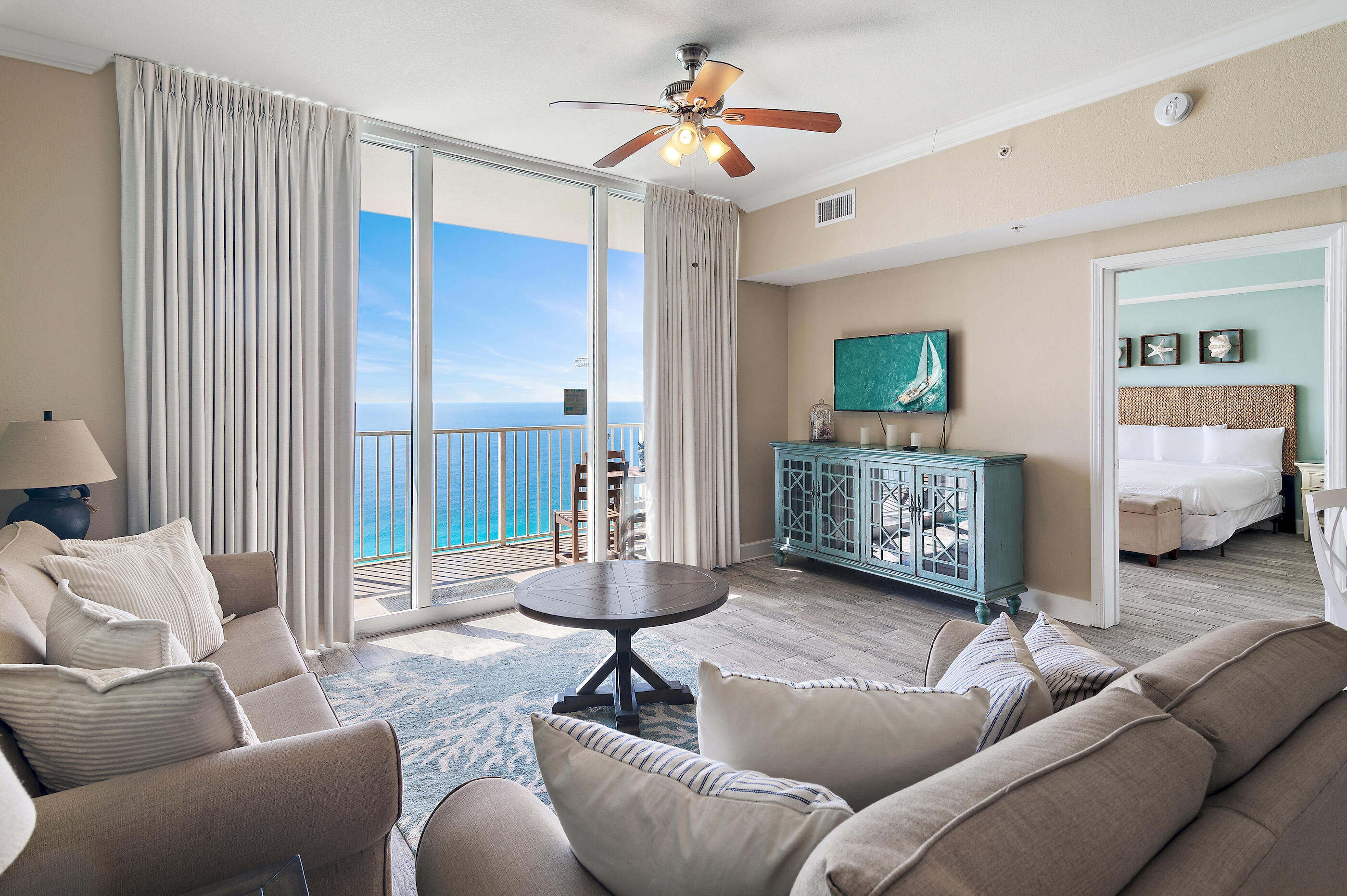 This beautifully updated Tidewater 2612 condo offers one of the most desirable floor plans on the beach—the popular ''L Plan'' with a Gulf-front master suite, open living area, and a bunk room with French doors, a huge plus for families and rental guests. Fully furnished and turn-key, it comfortably sleeps up to six and includes a private exterior storage closet for all your beach gear. With strong rental potential and top-tier amenities—two outdoor pools, indoor pool, Gulf-front fitness center, tiki bar, restaurant, movie theater, and more—this condo is the perfect investment or vacation escape. Ideally located next to Pier Park, Topgolf, and Panama City Beach's best dining and entertainment!