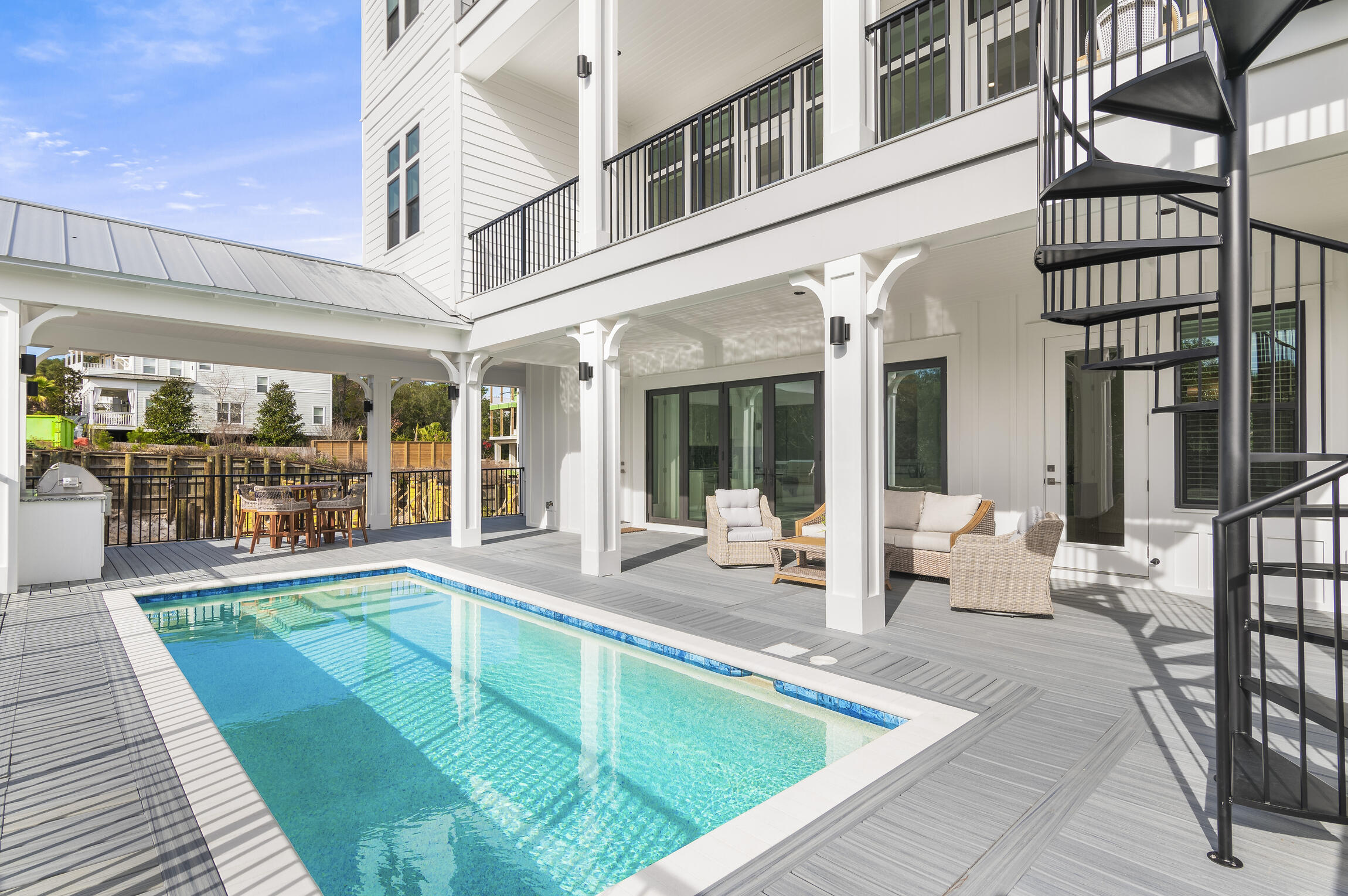 ''The Preakness'' is a turnkey, fully furnished luxury pool home ideally located directly on 30A. Designed for both comfort and elevated coastal living, this exceptional residence offers breathtaking Gulf views from the third-floor balcony and private observation deck -- all with no HOA.

Every bedroom features its own private ensuite bath, creating the perfect blend of privacy and convenience for owners and guests alike. Thoughtful design and high-end finishes are showcased throughout the home.

Pool Level:
An entertainer's dream, the pool level includes a spacious living area, two full bedrooms with ensuite baths, plus a wine fridge, pellet ice maker, cabinetry, and sink for effortless poolside hosting. Relax by the water, grill out, enjoy the convenience of the poolside refrigerator and take in unforgettable sunset views.

Second Floor (Main Living Area):
The chef's kitchen is a showpiece, featuring a Viking range, oversized refrigerator, wine cellar, dual sinks, pellet ice maker, pot filler, and an expansive island with bar seating -- perfect for gathering and entertaining. Two sets of washer and dryer units and a convenient half bath are also located on this level.

Top Floor:
Upstairs, you'll find three beautifully appointed bedrooms with private baths, along with a bunk room featuring two sets of twin bunks. A charming reading nook overlooks the balcony, creating a cozy retreat space. And for ease of access -- yes, there's an elevator.

From the third-floor balcony, spiral stairs lead to your private observation deck where you can unwind, sunbathe, and soak in Gulf views and coastal breezes.

Located in Flood Zone X and also built on a concrete pile cap foundation for long-term structural integrity and peace of mind, this custom home seamlessly combines luxury, durability, and location.

Schedule your private showing today and experience "The Preakness" in person.