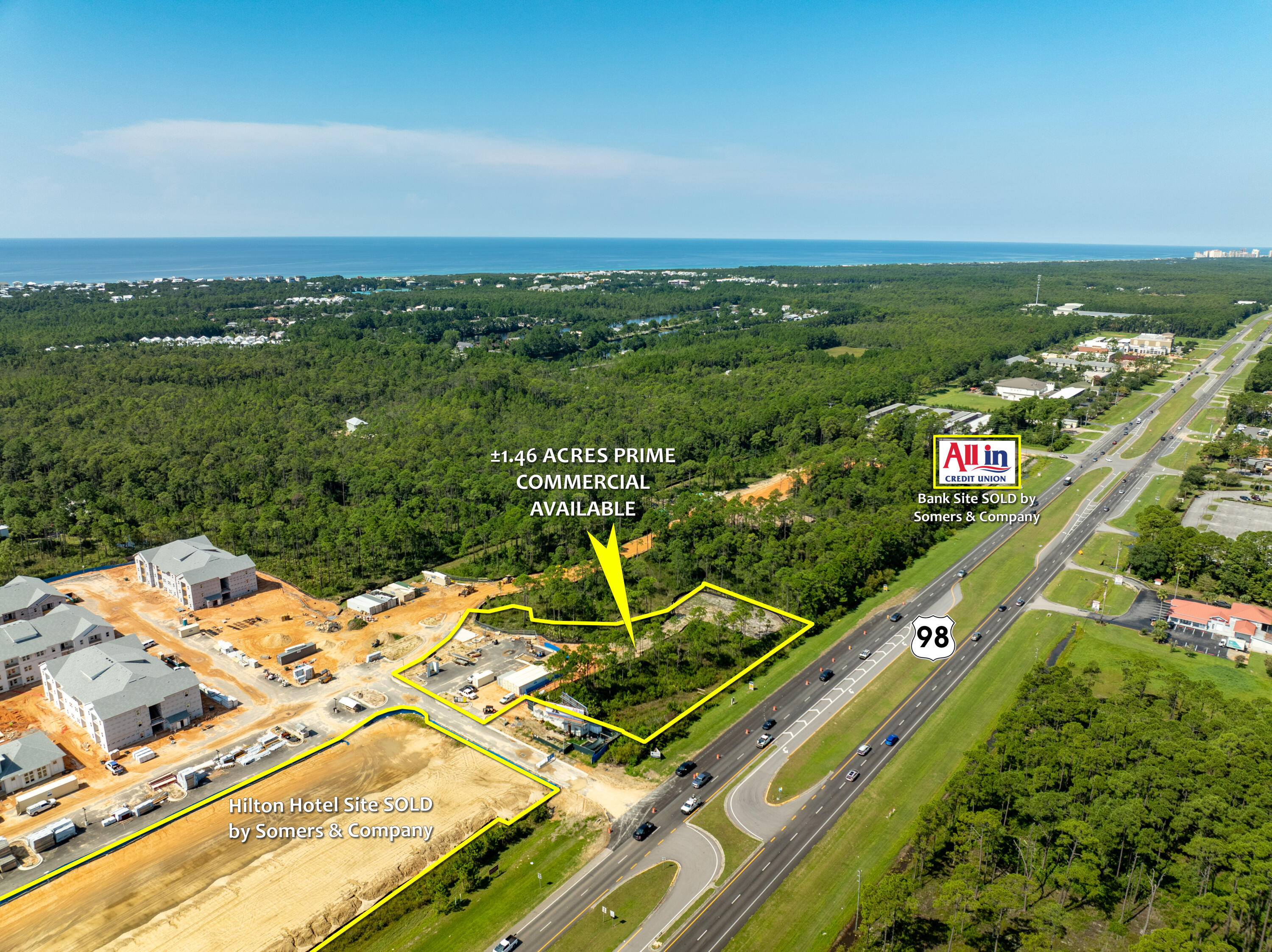 OUTPARCEL ENTITLED for a ±15,000 square foot building!  ±1.46-acre corner outparcel of the mixed-use community known as 'Sandbar' fronting Highway 98 in Santa Rosa Beach, Florida with access to Sugar Drive and the forthcoming traffic light at Thompson Road, thus offering exceptional flow around the parcel. The strategic location will benefit not only from high visibility captured by the 40,000+ vehicles passing the site daily along Highway 98, but also the synergy with the mixed-uses surrounding the rare parcel, all economically fueled by the phenomenal growth that is occurring in Santa Rosa Beach and Scenic 30A, Florida. The superb quality of this offering is an extremely rare opportunity in the local real estate market. Please inquire for further details.