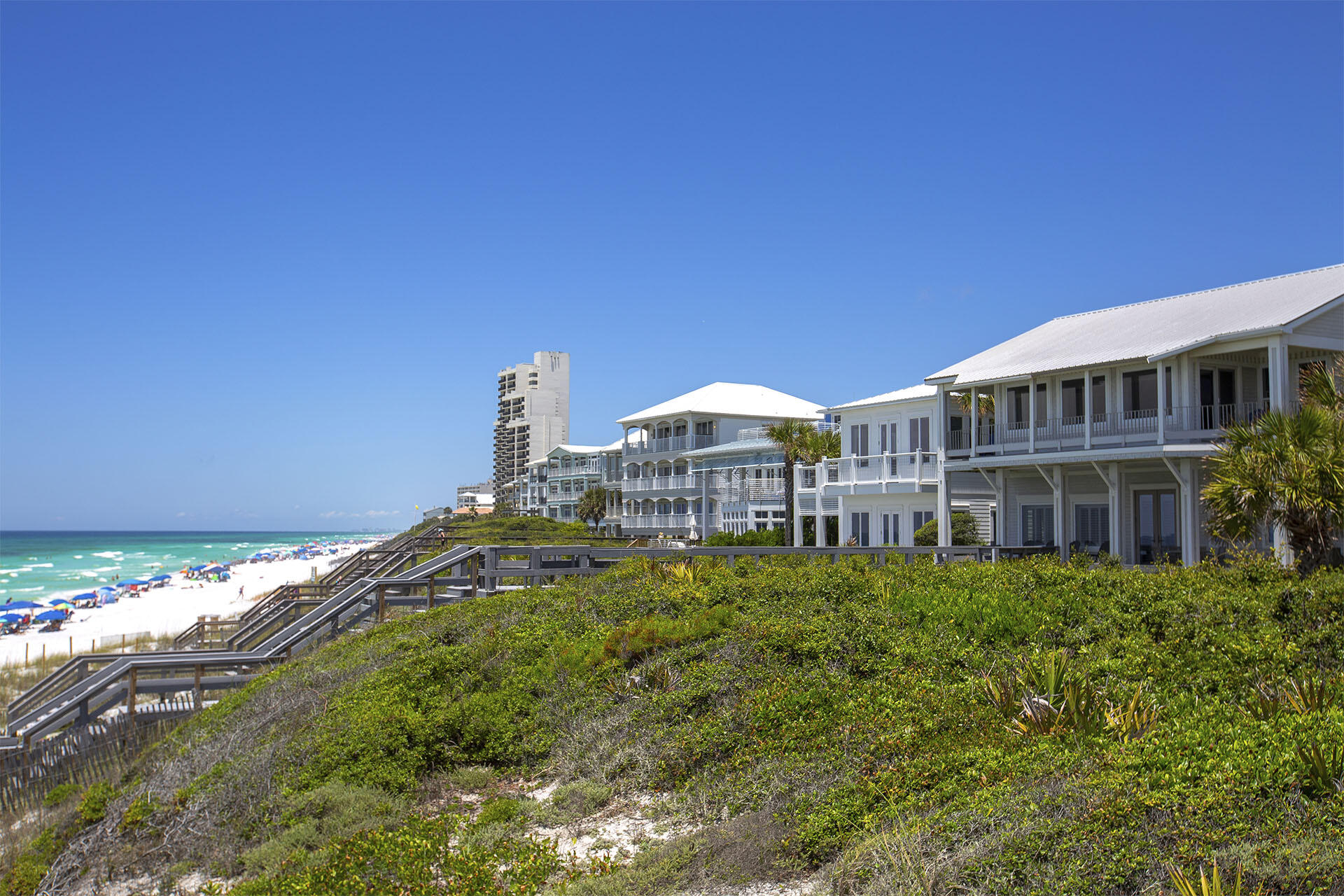 The home is under contract and taking back up offers. This superb beachfront vacation home has five bedrooms, five and a half bathrooms, with a 2 bedroom 2 bathroom guest house.  This home has a private beach, private pool, and private boardwalk, and is located in the gated community of homes of Seashore Village. Built in 1998 and recently renovated, this home is designed for comfortable living and provides for both togetherness and private relaxation. It is the perfect place for family and friends to gather to enjoy the natural beauty of South Walton.

Sitting on a high bluff in Seagrove Beach and not in a flood zone, this well-maintained home with only one owner and only rented for two years offers spacious indoor and outdoor living.