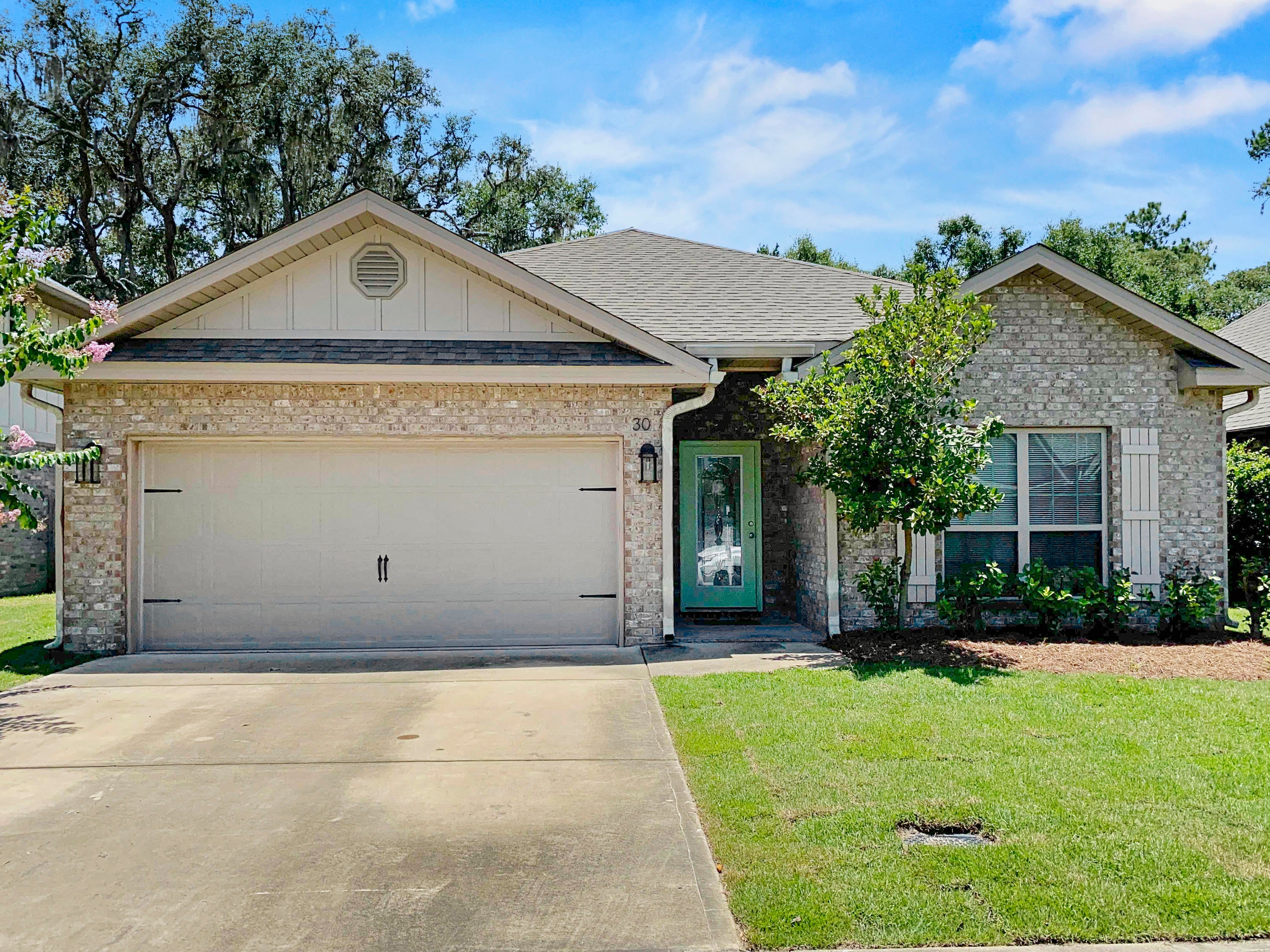 Charming brick home in Oaks at Eden in Point Washington. Located close to Eden State Gardens and just down the street from the public boat ramp and dock on Tucker Bayou leading to the Choctawatchee Bay. Fantastic location in Pt. Washington! This is a wonderful opportunity for a permanent residence or rental investment. There is an extra room considered an office or bonus room with great natural light. Split floorplan. The spacious master bedroom features a vaulted ceiling and bathroom with dual vanities, garden tub, separate shower and walk-in closet. Kitchen with breakfast bar opens to the dining area and living room with vaulted ceiling. Renters are out and new sod installed.  Come see it!