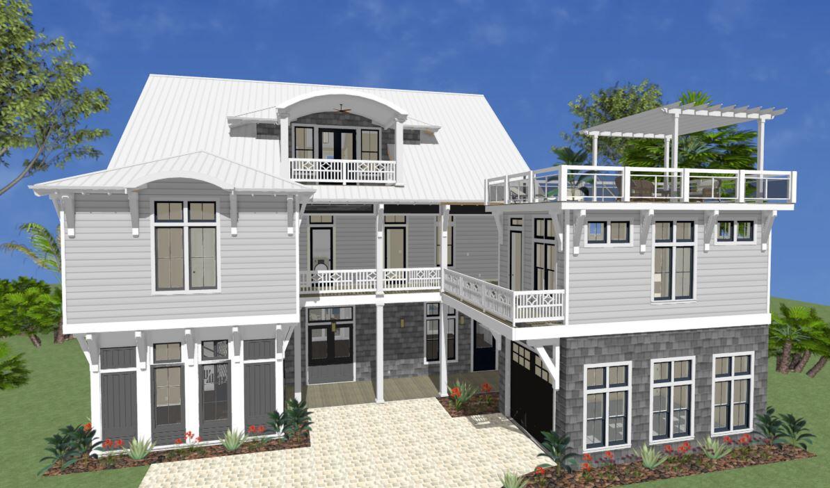 The Emerald Retreat truly holds up to its name. This magnificent property  exceeds all expectations, whether full time, second home, or vacation property. This home has all the amenities of a coastal vacation, and within two minutes to your private beach.  This three story coastal beach house hosts beautiful porches and a walkover from main house to carriage house. Towering above is a sun deck that lets you gaze at breath taking gulf views and sunsets that will never let you go.  This property offers spacious room for family living or vacation rental with  seven bedrooms, eight an a half baths,, and   'a gourmet kitchen  with Sub Zero 48'' refrigerator, Wolf SS 48'' duel fuel gas range, wet bar with wine cooler. Pot filler and coffee station is also in kitchen.  Perfect for entertaining. The dining and living area  with its Euro doors, opens up to a  large covered lanai. Enter into a resort style pool with hot tub and waterfall feature that flows into the shallow area . Its an easy stroll in the pool to the submerged bar seats that adjoin the sunken outdoor kitchen. Outdoor kitchen comes with BBQ, soda cooler, ice maker and sink. After an   evening swim, gather by the fire pit and enjoy those tasty smores.   Carriage house has an open floor plan with kitchen and full bath. When on  the first floor, and you forgot your flip flops on the third floor, just jump on your personal elevator.  Last but not least, the   laundry room, that has it all!!! There is a  tile dog wash for your furry friends. This house will be ready spring of 2022. Get in early to lock in your price and pick out your own personal finishes. Plan is subject to minor changes throughout the build out.
