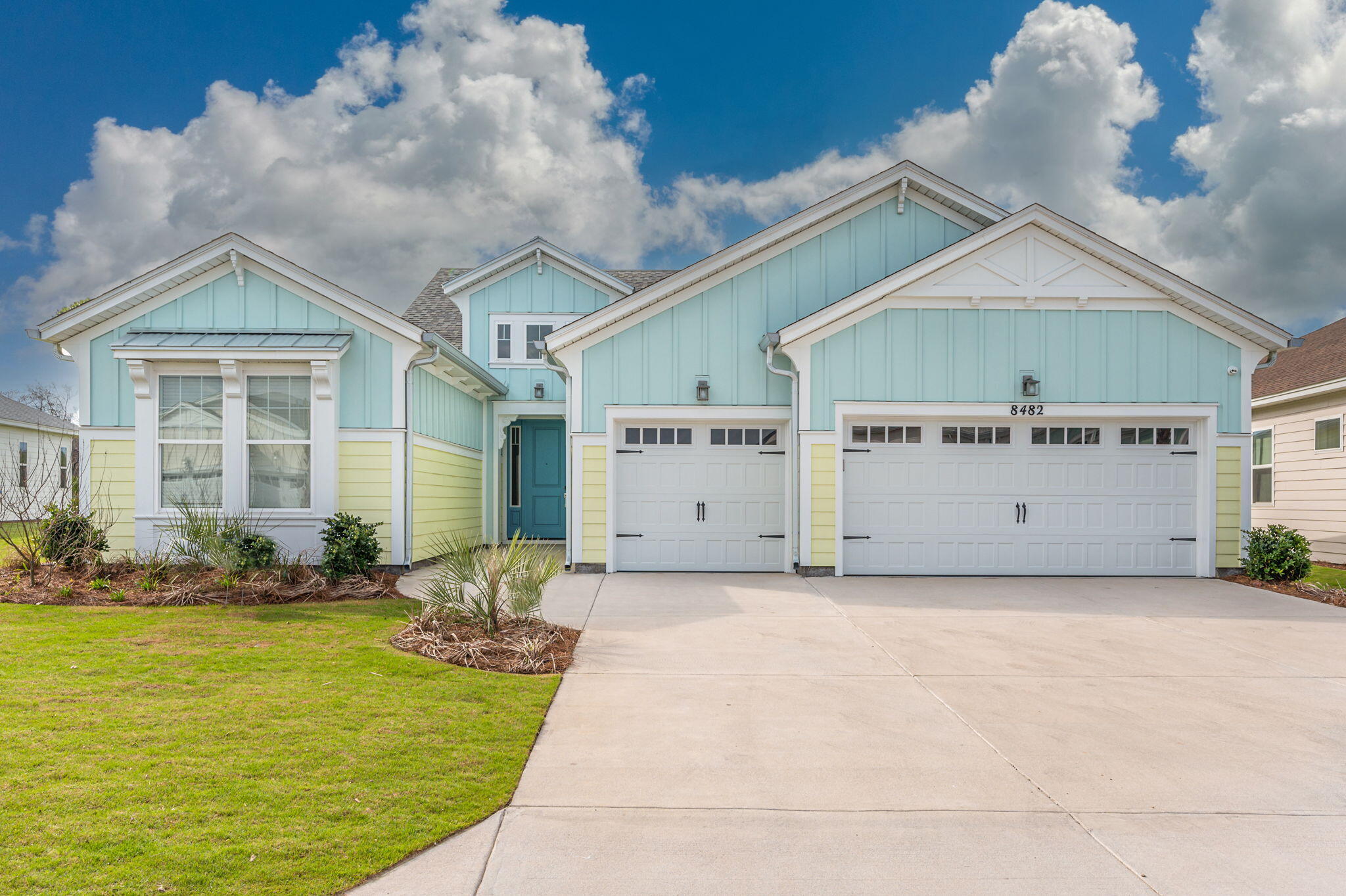 A must see 3 bedroom, 3.5 bathroom residence in Margaritaville with almost every available upgrade.  An ideal floor plan creates a relaxed flow, while large windows and doors provide an abundance of natural light. On the first level, the great room opens to a well-appointed kitchen, complete with quartz counters, and stainless steel appliances. To the rear of the residence, the main living space opens to a spacious patio which overlooks the home's sizable yard and neighborhood lake. A large master bedroom with an ensuite bathroom and split walk-in closets sits to the rear of the residence. Two additional guest bedrooms and bathrooms, a sizable office/bonus space with wet bar, a three car garage, and a huge laundry room round out the interior.