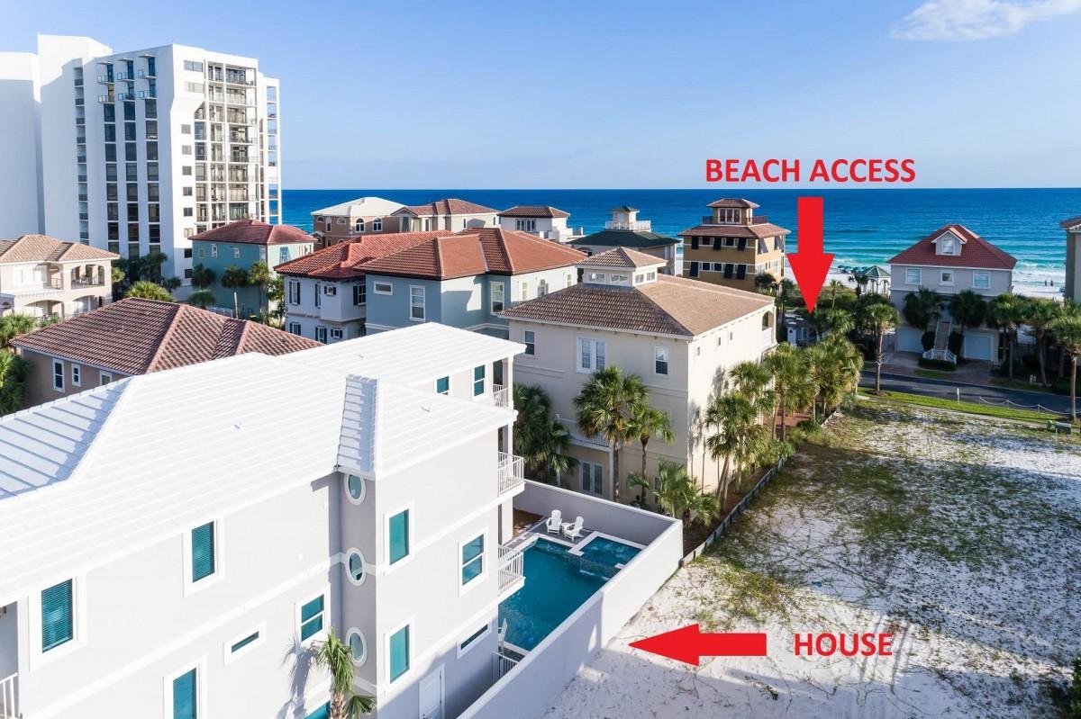This luxurious new construction was completed in September 2017 and is situated in the gated community of Dunes of Destin. A private community located in the heart of Destin, FL. and is one of the most exclusive vacation communities Destin has to offer! Featuring amenities such as private beach access, a community pool, gazebos, and a private lake with beautiful fountains. This spacious coastal retreat is steps away from the sugar white sand beaches and a short drive from everything Destin has to offer. This home has 6 bedrooms, 8.5 baths and sleeps 26 with over 5,500 sq.ft. of living space. Features of this striking home include a well designed living room open to a custom chef's kitchen complete with stainless steel appliances including a gas range, refrigerator, duel ovens as well as custom cabinetry, granite countertops & a large center island. Other notable features include a private elevator, a large pool with spa and a fully equipped covered outdoor kitchen/living space.