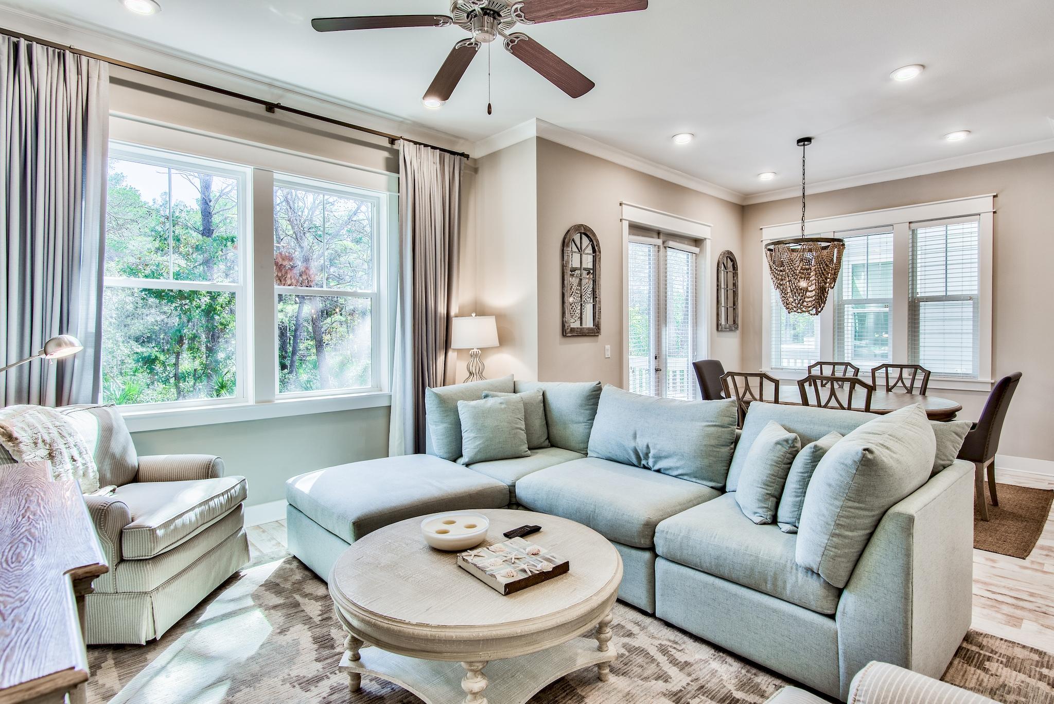 An immaculate, 3-bedroom townhome that offers a rare combination of luxury, location and space! Live sophisticated and stylish in the Cozumel plan located in Prominence North. This highly appointed (B) unit features; three-bedrooms, two and half-bathrooms, and a two car garage. This stunning townhome features $20,000 in additional upgrades and is offered fully furnished. Very rare location that backs up to Deer Lake State Park and is located on the only dead end street. This impressive unit has never been rented and is professionally decorated in clean, crisp neutral tones to perfectly complement the open & airy space filled with abundance of natural light. This rare opportunity won't last long, claim your piece of paradise in Prominence today. Strong rental potential of $50,000 per yea One of the nicest units in Prominence, leaving absolutely no details untouched from the moment you enter the home. Upgrades throughout include; hardwood floors, professional window treatments & drapes, custom furniture, professional designed lighting, upgraded plumbing fixtures, wainscoting/wood paneling tongue & grove added throughout, extra storage in garage, brand new patio furniture, and a washer/dryer. Other features include 10ft' ceilings, 8ft doors, hurricane impact windows & doors, and tankless rinnai.

The kitchen is a chef's dream with custom cabinetry, granite counter tops, stainless-steel appliances, gas cooktop, and a large island great for entertainment. The large attached two-car garage is perfect for storage or extra parking. The vast homesite boasts 2,000 sqft of entertainment which includes indoor and outdoor living space. HOA: $300 per month includes exterior insurance, landscaping, beach shuttle, security, resort style pool, and gym. Unwind your day by relaxing on your private porch or walk over to the "HUB" to enjoy a night of entertainment.

The Town of Prominence is located on HWY 30A between Seagrove Beach and Alys Beach, next to WaterSound Beach. Residents will enjoy easy access to a beautiful Town Center (The Hub), Resort style pools, Fitness Center and Private Shuttle Service to the beach access. ''The Hub'' includes restaurants, shops, and an amphitheater with covered event pavilion, a cinema screen for movies, as well as a stage for concerts and events.