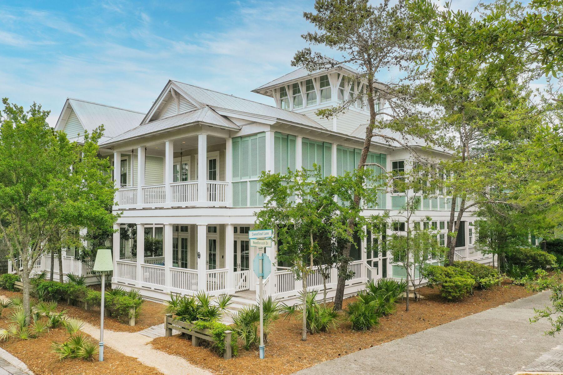 Located on a corner lot in the highly-coveted third phase of WaterColor is this Chris Stoyles-designed home with a generously-sized carriage house over a two-car garage. The property comfortably accommodates 17 guests with four bedrooms, six-and-a-half baths and two bunk rooms in the main house, as well as an additional bedroom and full bath in the carriage house which features its own full-size kitchen. Never rented since its completion in 2012, the home's completely repainted interiors show in pristine condition. All-new furnishings by Summer House Lifestyle of Grayton Beach complement shiplap wall details and century-old reclaimed wood flooring. Two screened porches, two large front porches, along with two shuttered sleeping porches greatly expand on the 4,671-sq.-ft. interiors that include a fourth-floor tower with dedicated HVAC and four oversized chairs poised to capture sunset views. All interior and exterior ceiling fans are new, as are many of the light fixtures. The home conveys furnished with only a short list of exclusions. WaterColor is one of five distinctive new urbanism communities found along Scenic Highway 30A in northwest Florida whose recently enhanced resort amenities include a beach club, multiple pools, kids activity center, tennis courts, nature trails and boat house with kayaks and paddle board rentals on a rare coastal dune lake.