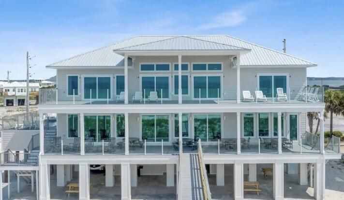 Live the Navarre Beach Dream in Unparalleled Luxury: Your Own Beachfront Oasis Awaits.  Calling all sun worshippers, water lovers, and savvy investors! Rental projections $400-450k per year!  Immerse yourself in the ultimate Navarre Beach experience with this almost-new masterpiece, constructed in 2023 and designed to elevate coastal living to an art form. Spanning a luxurious 5,000 plus square feet, this beachfront haven boasts 9 expansive bedrooms with 9 full bathrooms, comfortably accommodating up to 34 guests. Unleash your inner entertainer and dive into unforgettable memories in your private 12' x 20' elevated swimming pool, featuring breathtaking gulf views. Soak up the sun on one of the 60 feet long gulf front decks and watch for sea turtles or gather around the poolside loungers for endless laughter and cocktails.  Beachfront bliss at your fingertips: Forget the car keys! A private walkover leads directly to the pristine white sands of Navarre Beach.  Imagine waking up to the rhythm of the waves and spending your days basking in the emerald glow of the Gulf of Mexico. This Navarre Beach marvel is a stunning blend of modern design and beachside flair. Open-concept living spaces, adorned with high-end finishes, seamlessly flow onto expansive balconies, capturing an expansive panoramic view of the Gulf. Prepare gourmet feasts in the state-of-the-art chef's kitchen, gather around the oversized kitchen island for refreshments, or challenge your friends to a game in the large great room. And the elevator makes access a breeze for everyone.  More than just a vacation home, this property is a goldmine with booming rental income potential: With its prime location on the squeaky white sands of the Emerald Coast, and the ability to sleep a large group, this home is poised to generate phenomenal rental income. Imagine waking up to the sweet sound of bookings rolling in! An investment for generations: This isn't just a beach house, it's a legacy.