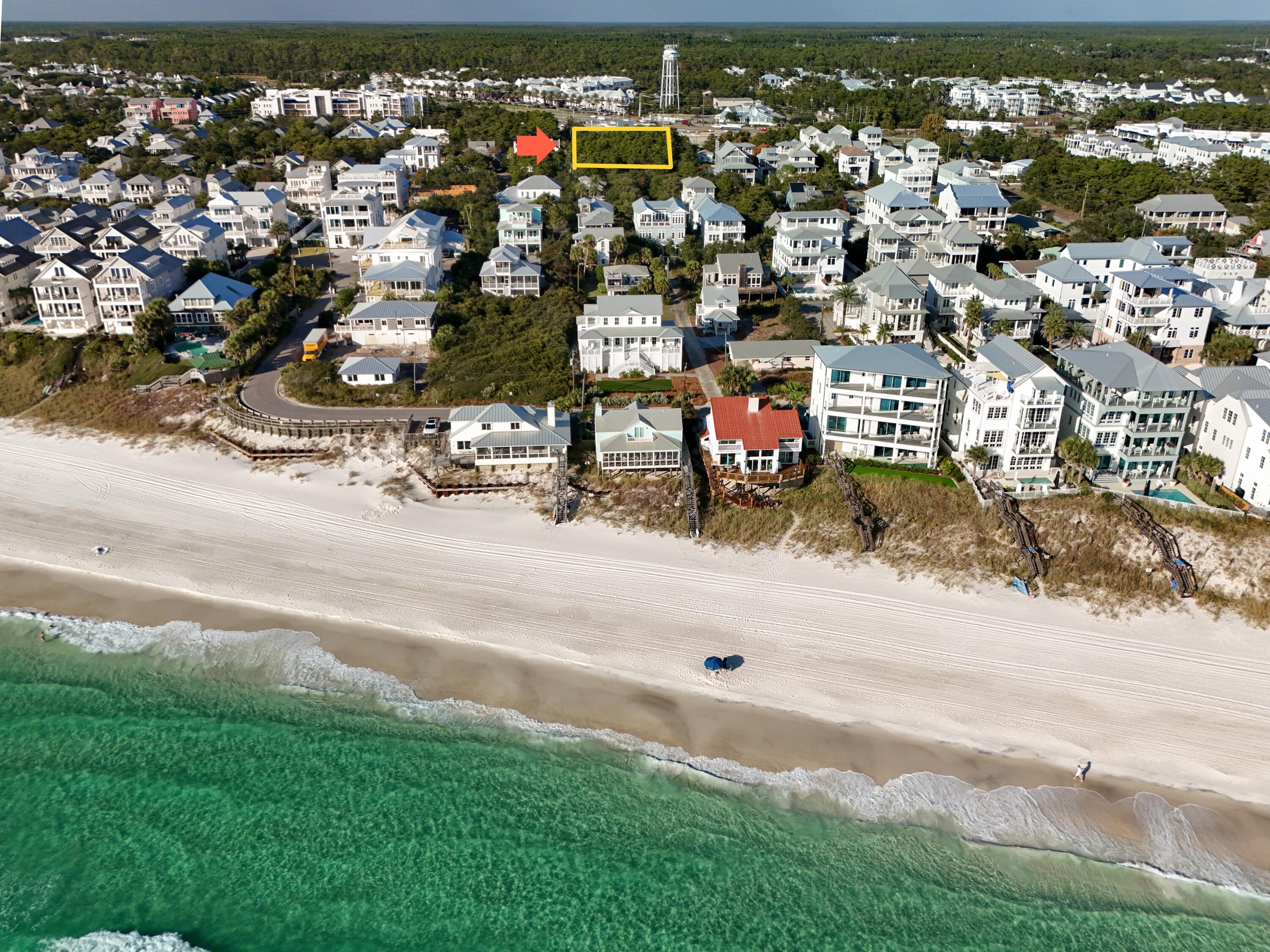 1.25 acres located in beautiful Inlet Beach just east of Rosemary Beach, 30-A, and south of Hwy 98. 2 blocks away from the Beach and less than 1,200 feet to a beach access. There are 6 beach access locations within walking and bike distance of the property.  Zoning allows for density of 4 units per acre and is zoned Neighborhood Infill and is in the Inlet Beach Neighborhood Plan overlay.  There are other lots this size that have been purchased by developers and divided into four lots. Not unusual for beach homes to sell for $5,000,00 plus/minus. 4 water taps are supposed to go with the property (buyer to verify).  Purchase contract must be approved by the court.